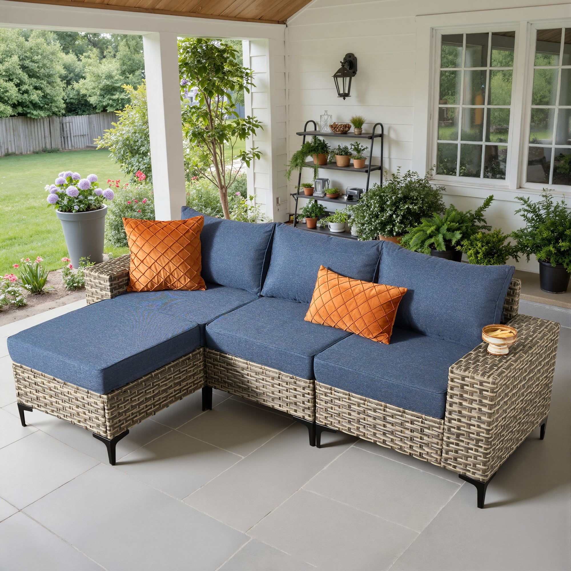 Ovios 4 Pieces Wicker Patio Furniture Sets Outdoor Conversation Sectional Sofa for Backyard Deck