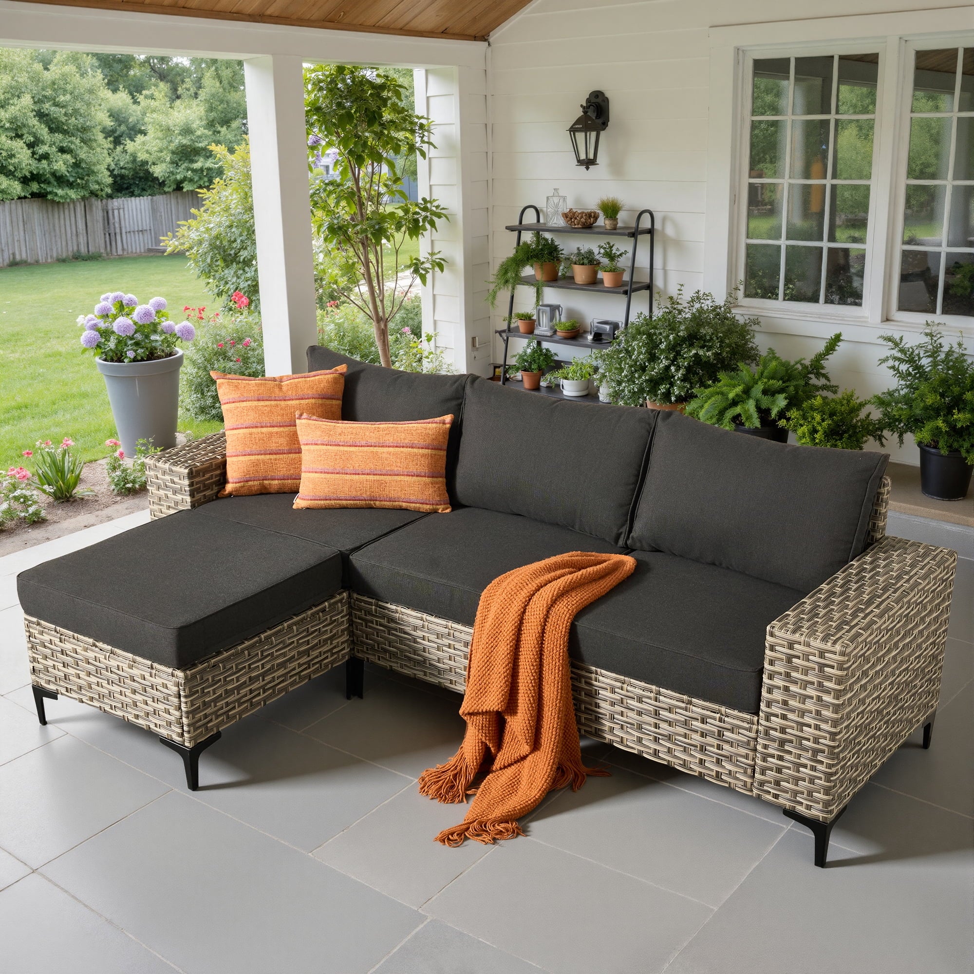 Ovios 4 Pieces Wicker Patio Furniture Sets Outdoor Conversation Sectional Sofa for Backyard Deck