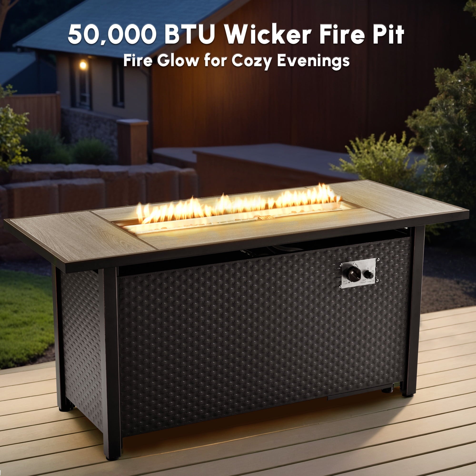Ovios 42 Inch Propane Fire Pit CSA-Listed Outdoor Fire Pit Table 50,000 BTU Steel Gas Fire Pits with Lid and Lava Rock for Deck Garden