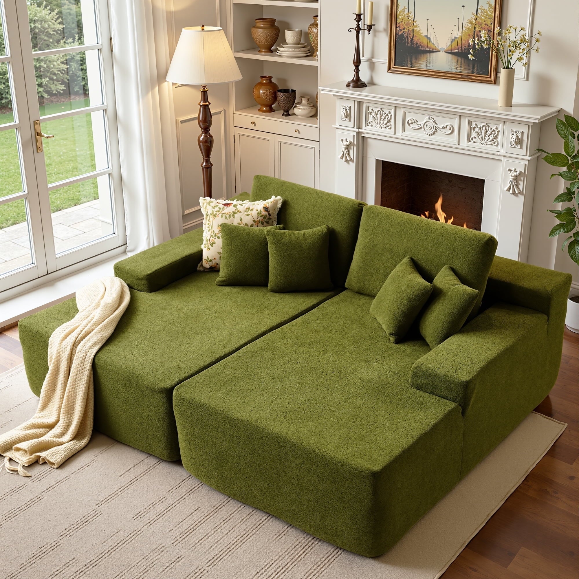 Ovios 83 Inch Oversized Double Chaise Lounge Chair Deep Seat Cloud Sofa Bed Sleeper Loveseat for Living Room, No Assembly