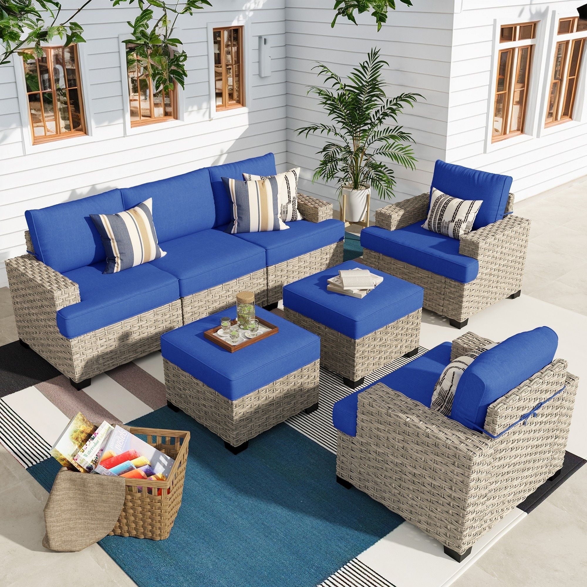 Ovios 7 Pieces Outdoor Patio Sectional Furniture All-Weather Rattan Wicker Conversation Patio Sofa Outdoor Chairs for Backyard Balcony