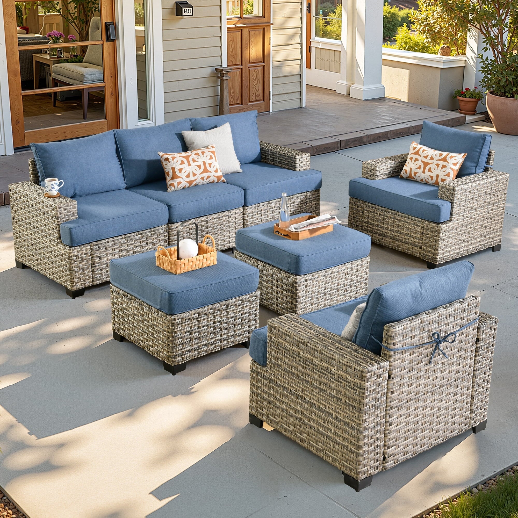 Ovios 7 Pieces Outdoor Patio Sectional Furniture All-Weather Rattan Wicker Conversation Patio Sofa Outdoor Chairs for Backyard Balcony