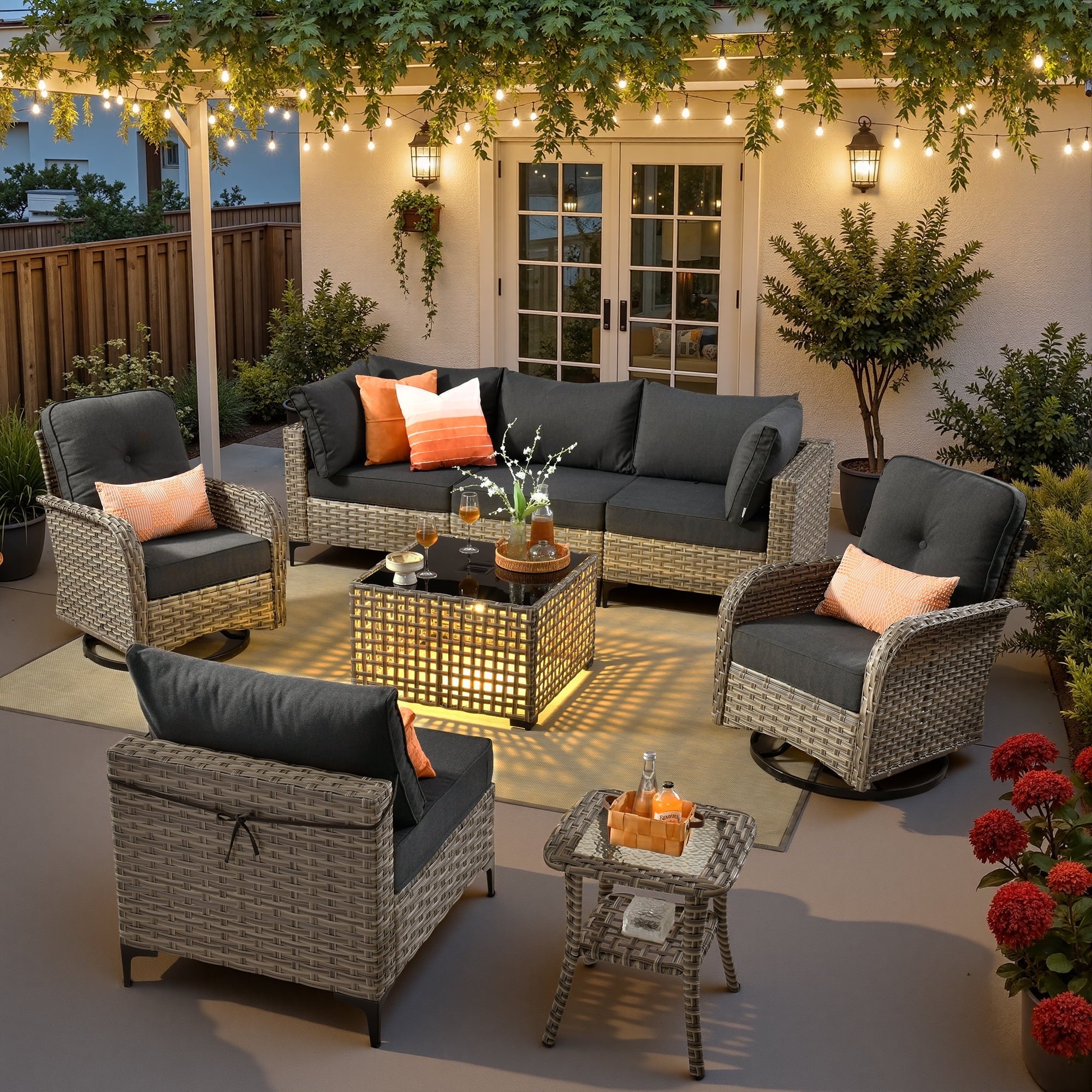 Ovios 8-piece outdoor patio conversation set with swivel chairs