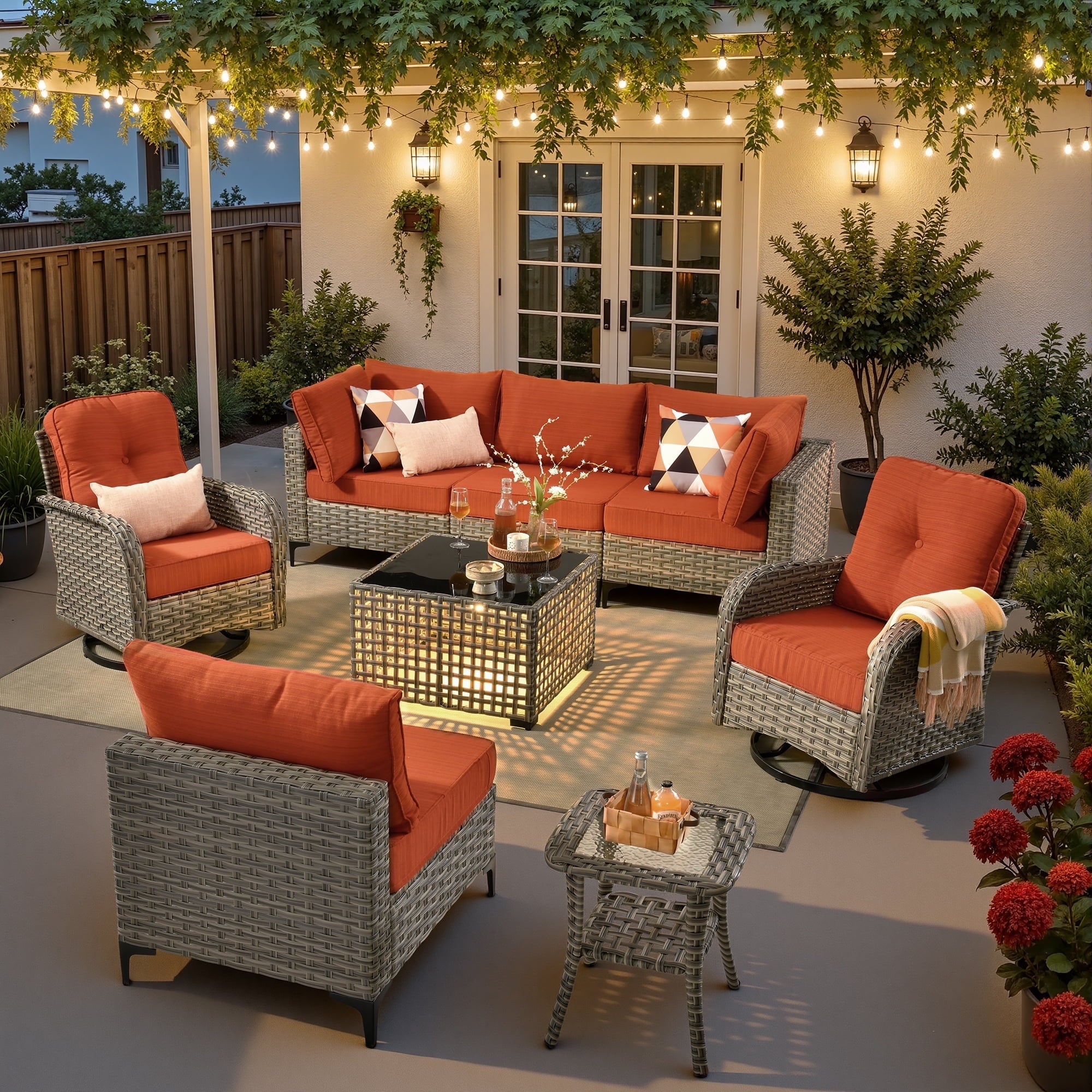 Ovios 8-piece outdoor patio conversation set with swivel chairs