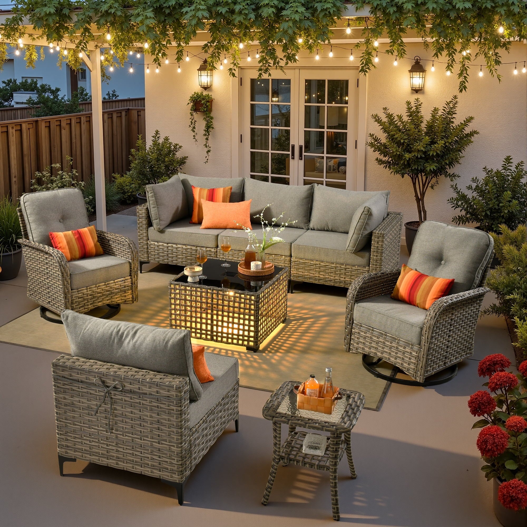 Ovios 8-piece outdoor patio conversation set with swivel chairs