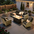 Ovios 9 Pieces Wicker Patio Furniture Sets Outdoor Conversation Sectional Sofa with Swivel Chairs & Fire Pit