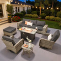 Ovios 8 Pieces Wicker Patio Furniture Sets Outdoor Conversation Sectional Sofa with Swivel Chairs & Fire Pit