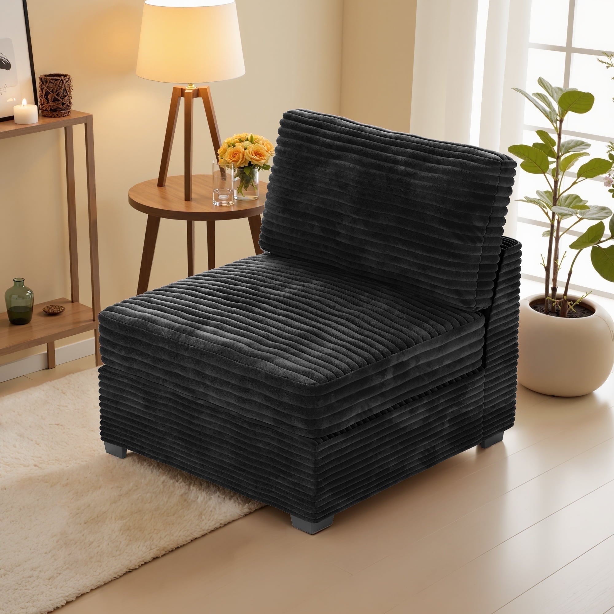 Ovios 32" Corner Seat Module for Modular Sectional Sofa Plush Corduroy Upholstery Cloud Corner Chair with Pillow for Living Room, Bedroom, Beige