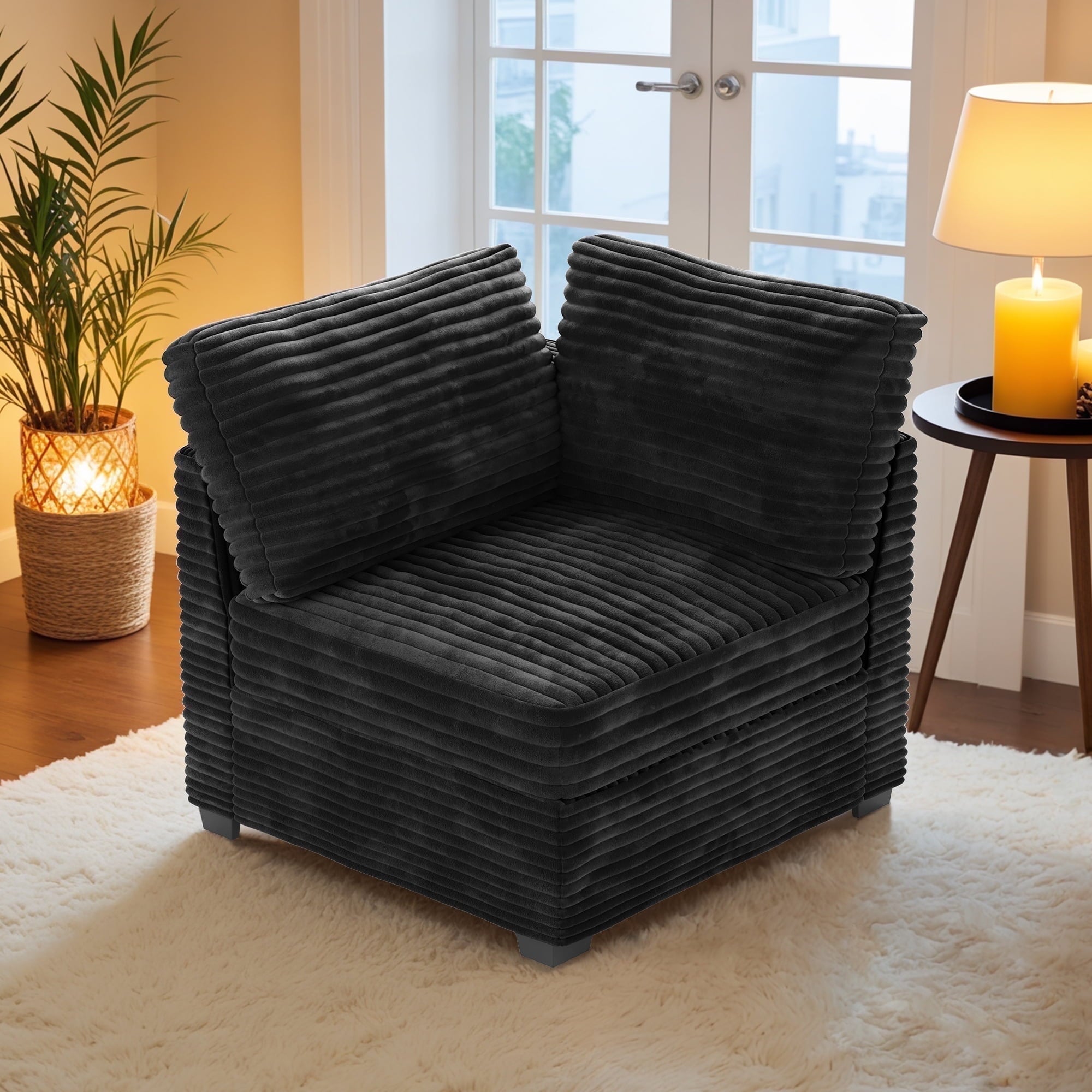 Ovios 32" Corner Seat Module for Modular Sectional Sofa Plush Corduroy Upholstery Cloud Corner Chair with Pillow for Living Room, Bedroom, Beige