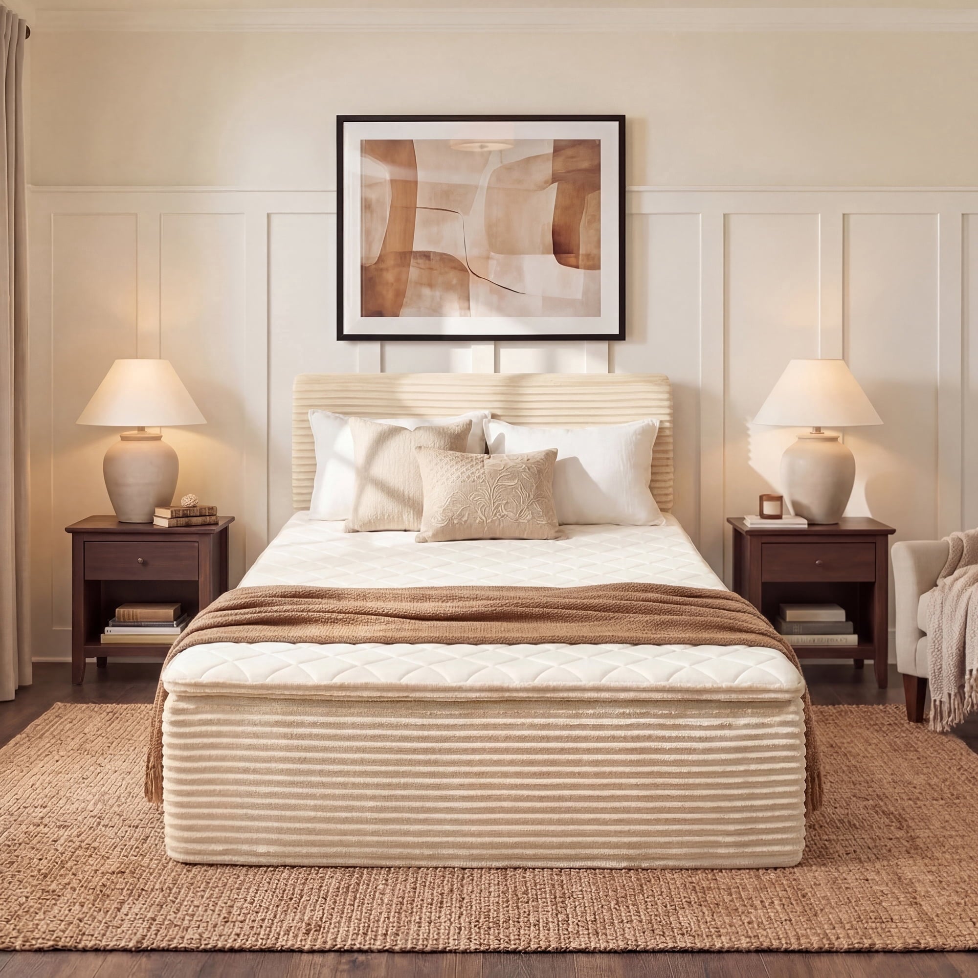 Ovios Full Size All-in-One Floor Bed in a Box, 16.7inch Upholstered Compressed Foam Mattress with Headboard, No Assembly Required