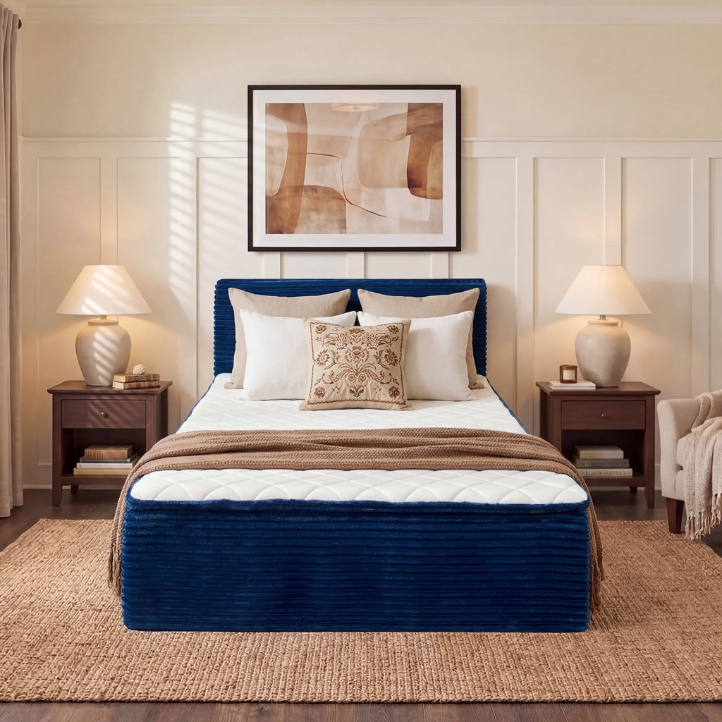 Ovios Full Size All-in-One Floor Bed in a Box, 16.7inch Upholstered Compressed Foam Mattress with Headboard, No Assembly Required