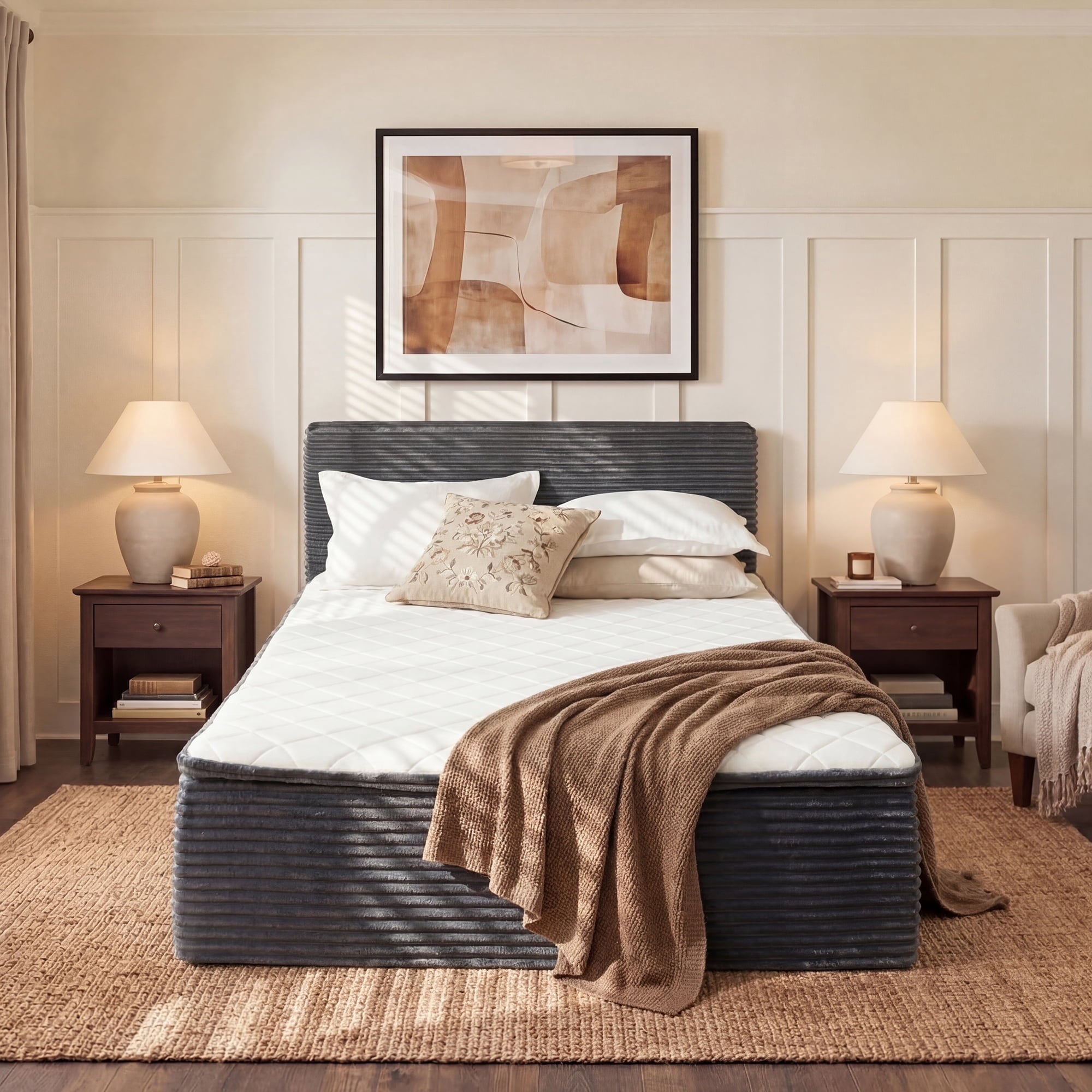 Ovios Full Size All-in-One Floor Bed in a Box, 16.7inch Upholstered Compressed Foam Mattress with Headboard, No Assembly Required