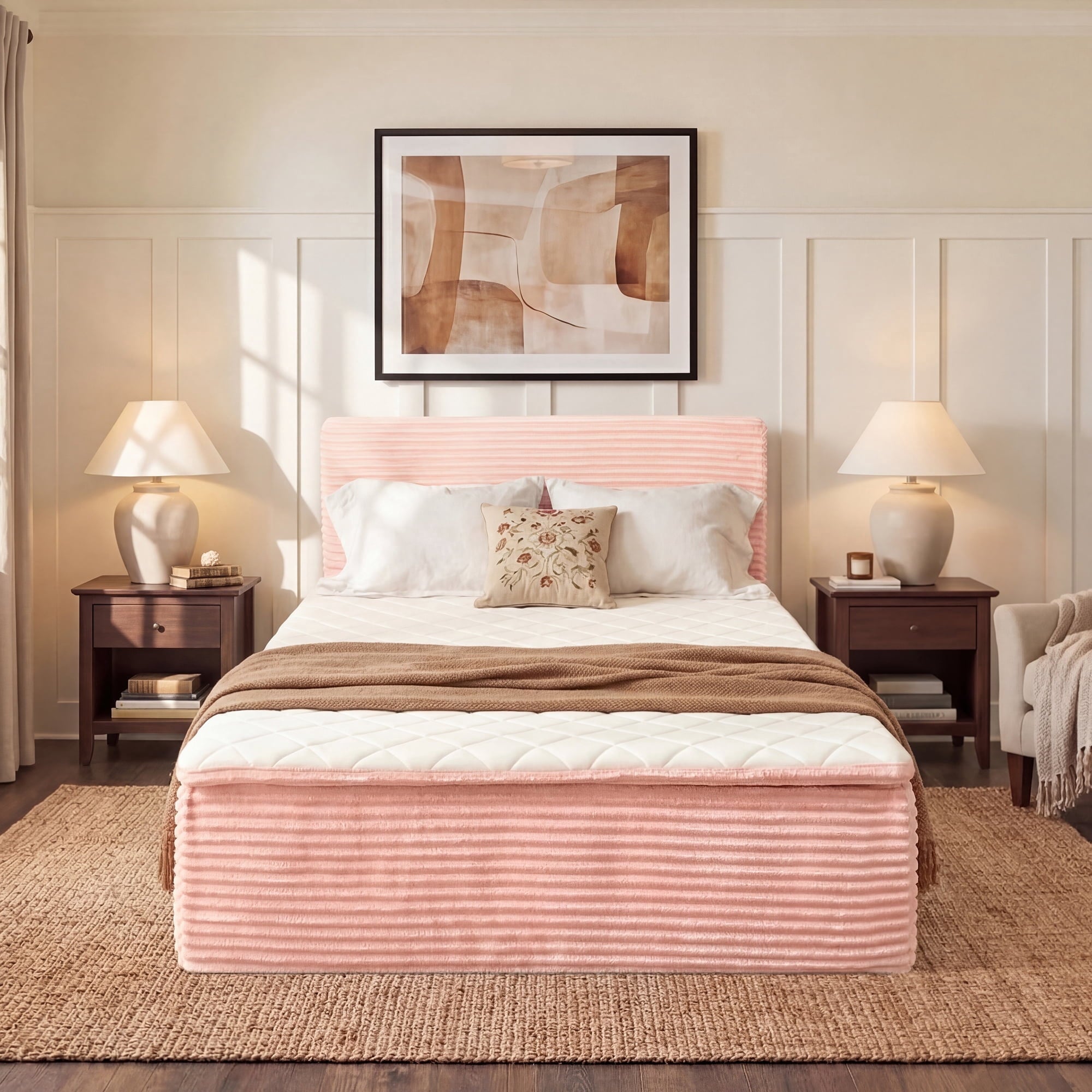 Ovios Full Size All-in-One Floor Bed in a Box, 16.7inch Upholstered Compressed Foam Mattress with Headboard, No Assembly Required