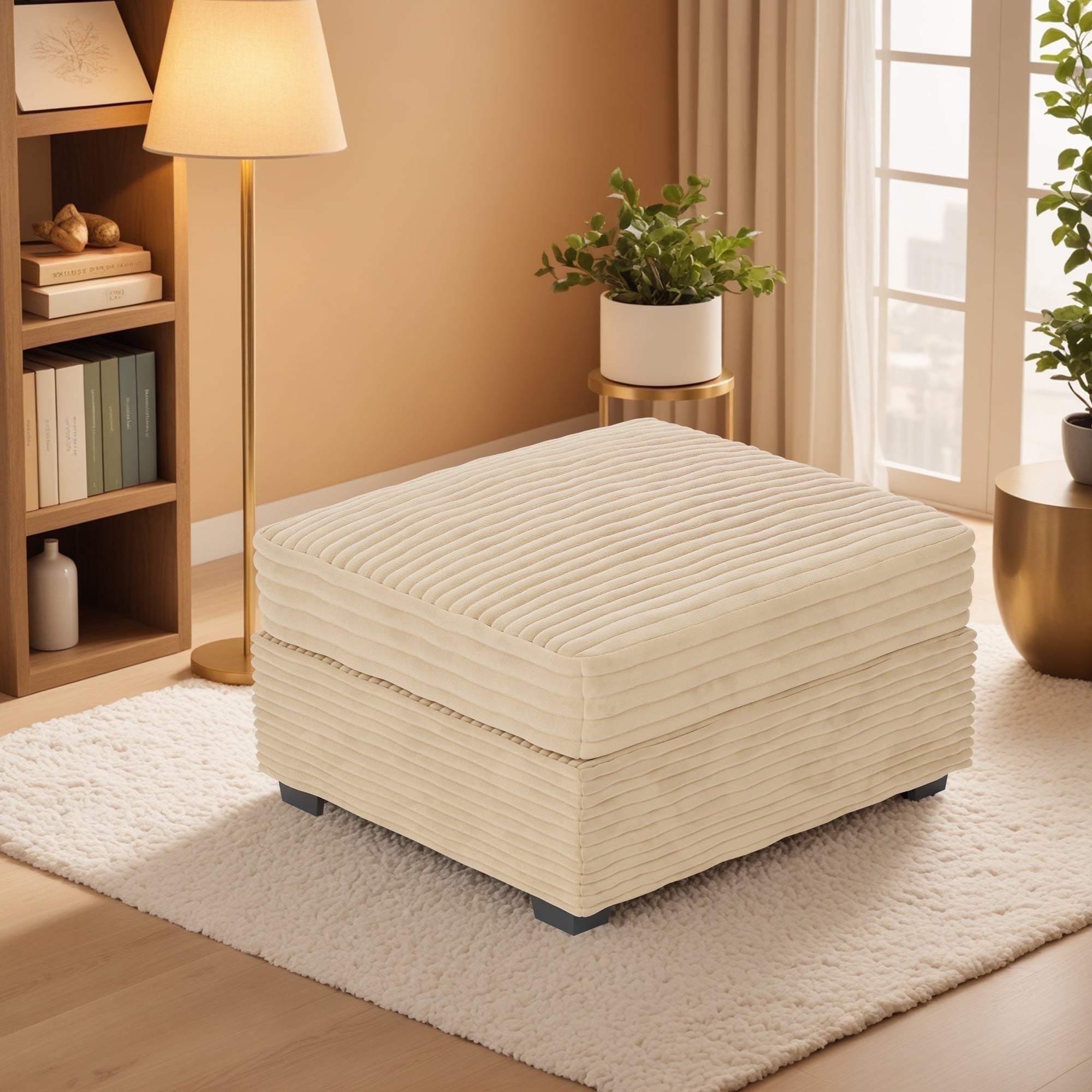 Ovios 32" Corner Seat Module for Modular Sectional Sofa Plush Corduroy Upholstery Cloud Corner Chair with Pillow for Living Room, Bedroom, Beige