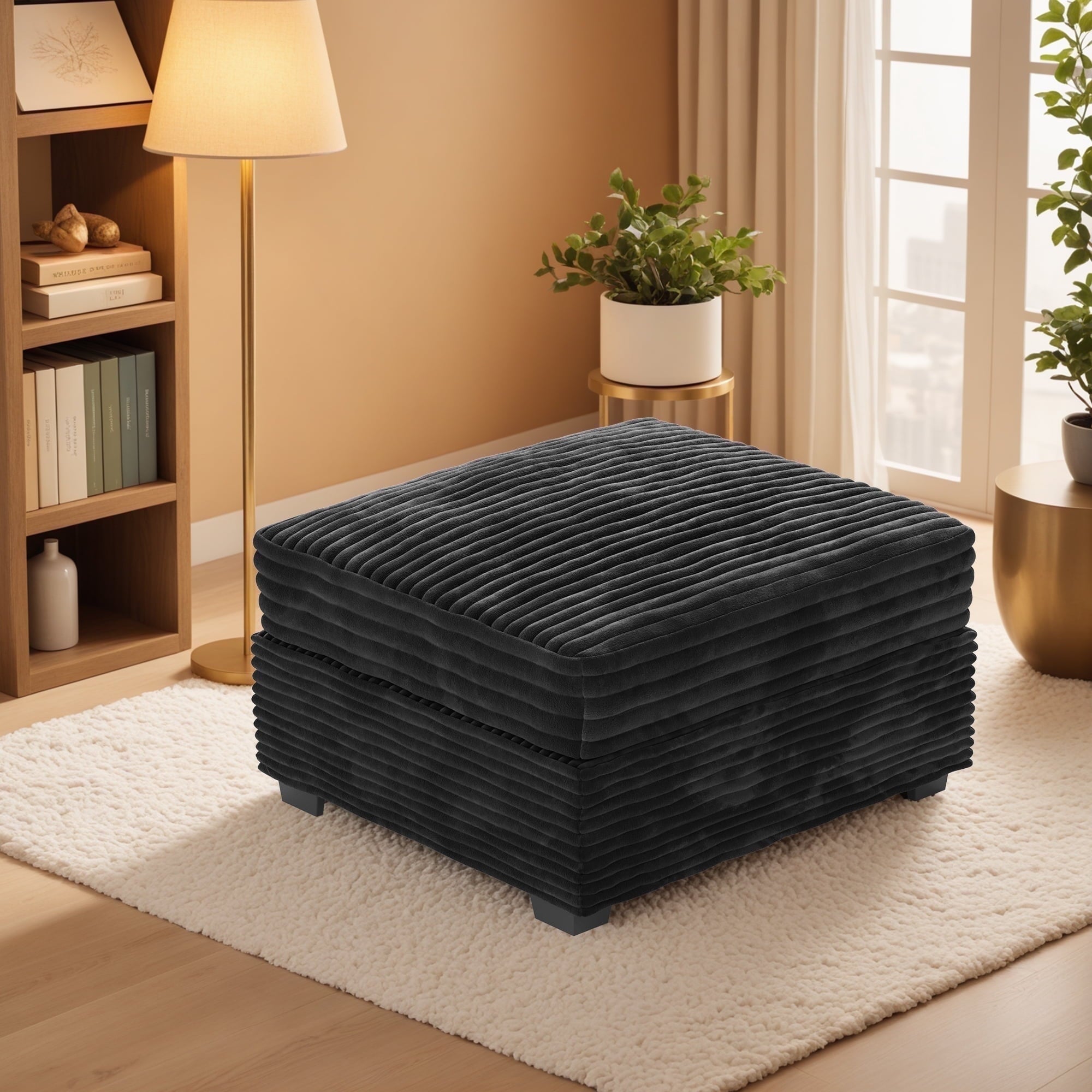 Ovios 32" Corner Seat Module for Modular Sectional Sofa Plush Corduroy Upholstery Cloud Corner Chair with Pillow for Living Room, Bedroom, Beige