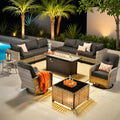 Ovios 11-piece outdoor patio conversation set with swivel chairs and fire pit table