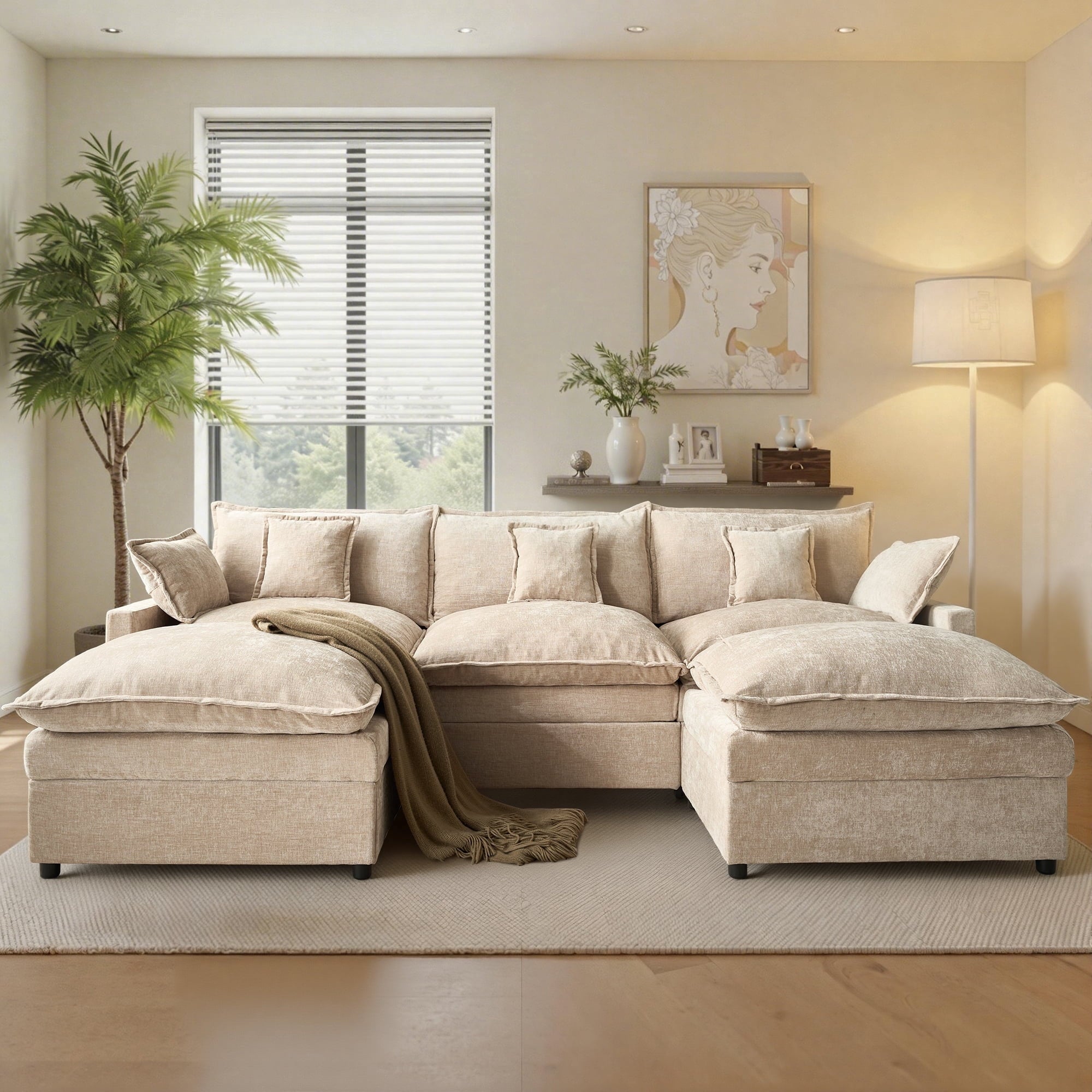 Ovios 108 INCH Modular Sectional Sofa U-Shaped Cloud Couch with 2 Ottomans, Comfy Living Room Furniture