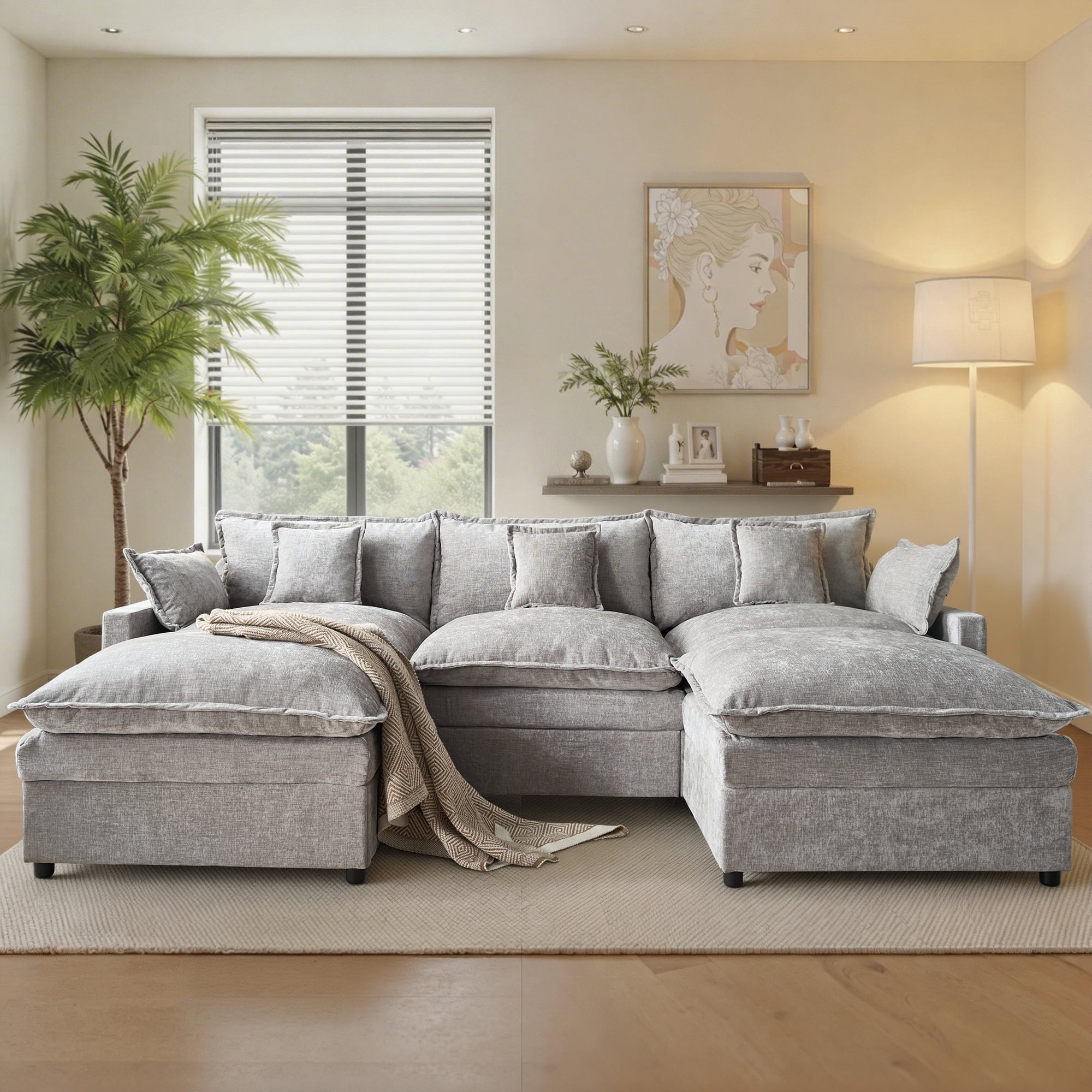 Ovios 108 INCH Modular Sectional Sofa U-Shaped Cloud Couch with 2 Ottomans, Comfy Living Room Furniture