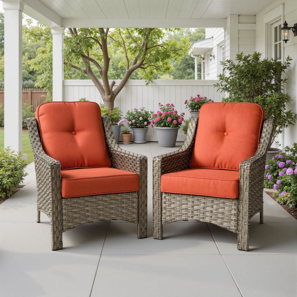 Ovios Patio Chairs Set of 2, Outdoor Rattan Wicker Armchairs with Cushions, All-Weather Chairs for Garden or Porch