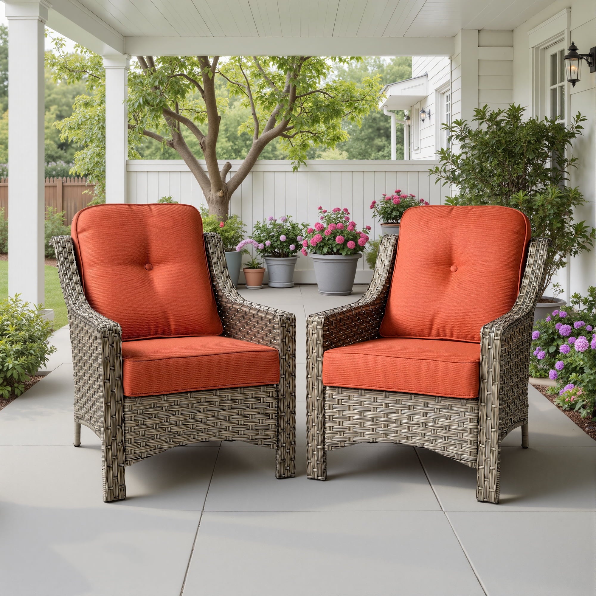 Ovios Patio Chairs Set of 2, Outdoor Rattan Wicker Armchairs with Cushions, All-Weather Chairs for Garden or Porch