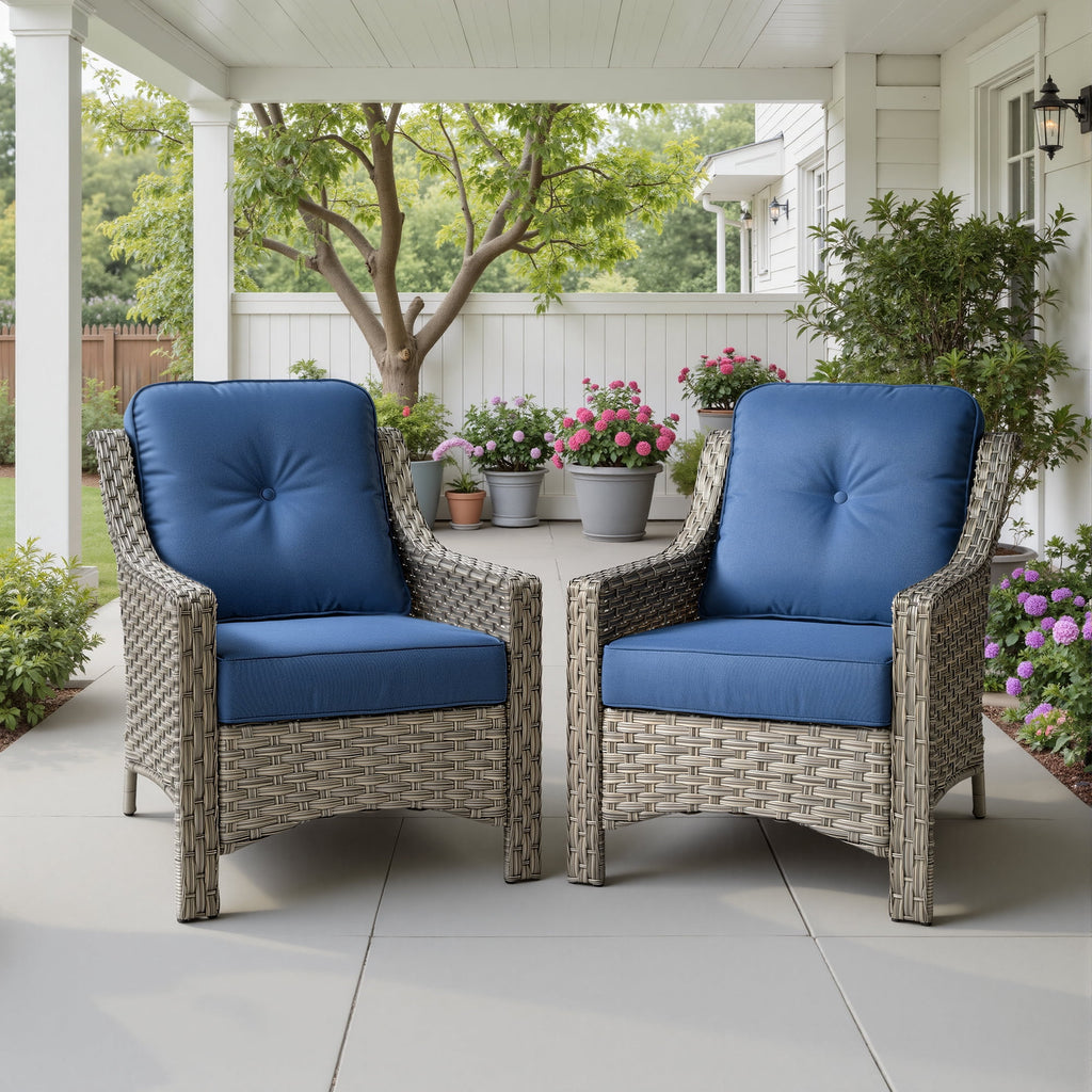 Ovios Patio Chairs Set of 2, Outdoor Rattan Wicker Armchairs with Cushions, All-Weather Chairs for Garden or Porch