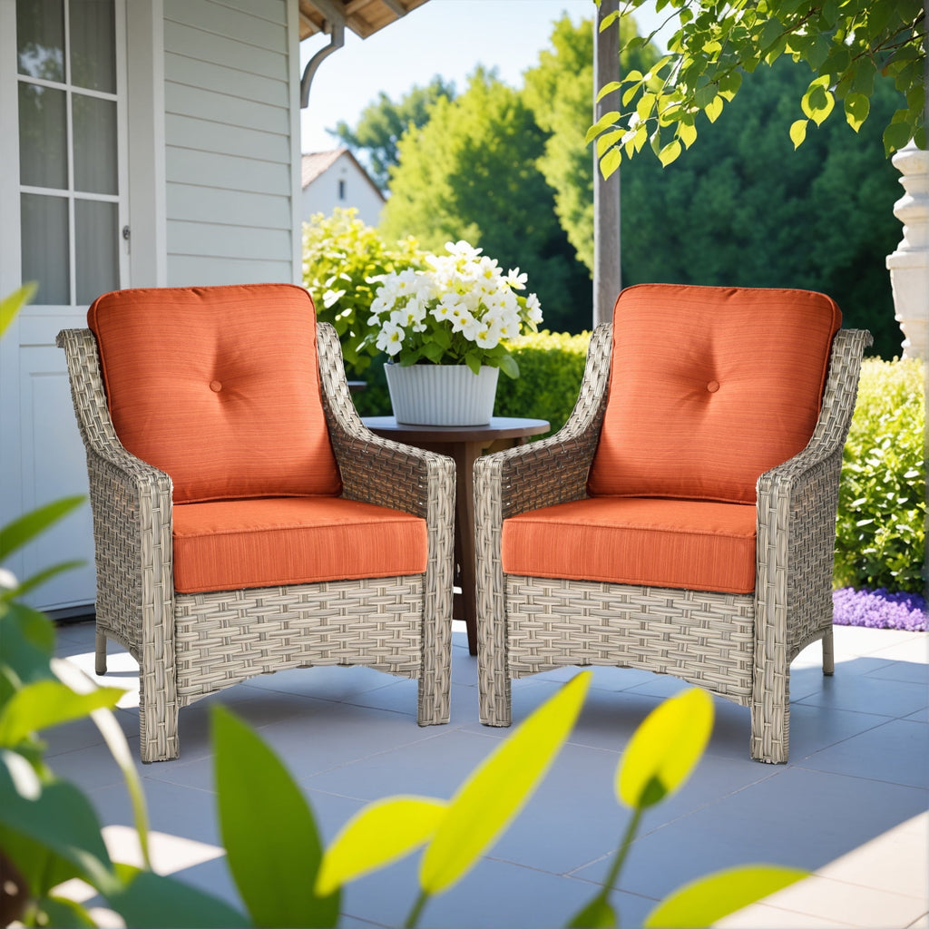Ovios Patio Chairs Set of 2, Outdoor Rattan Wicker Armchairs with Cushions, All-Weather Chairs for Garden or Porch