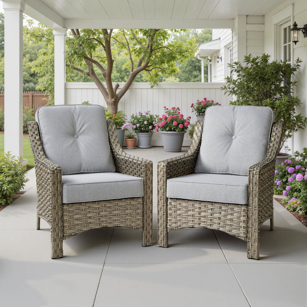 Ovios Patio Chairs Set of 2, Outdoor Rattan Wicker Armchairs with Cushions, All-Weather Chairs for Garden or Porch