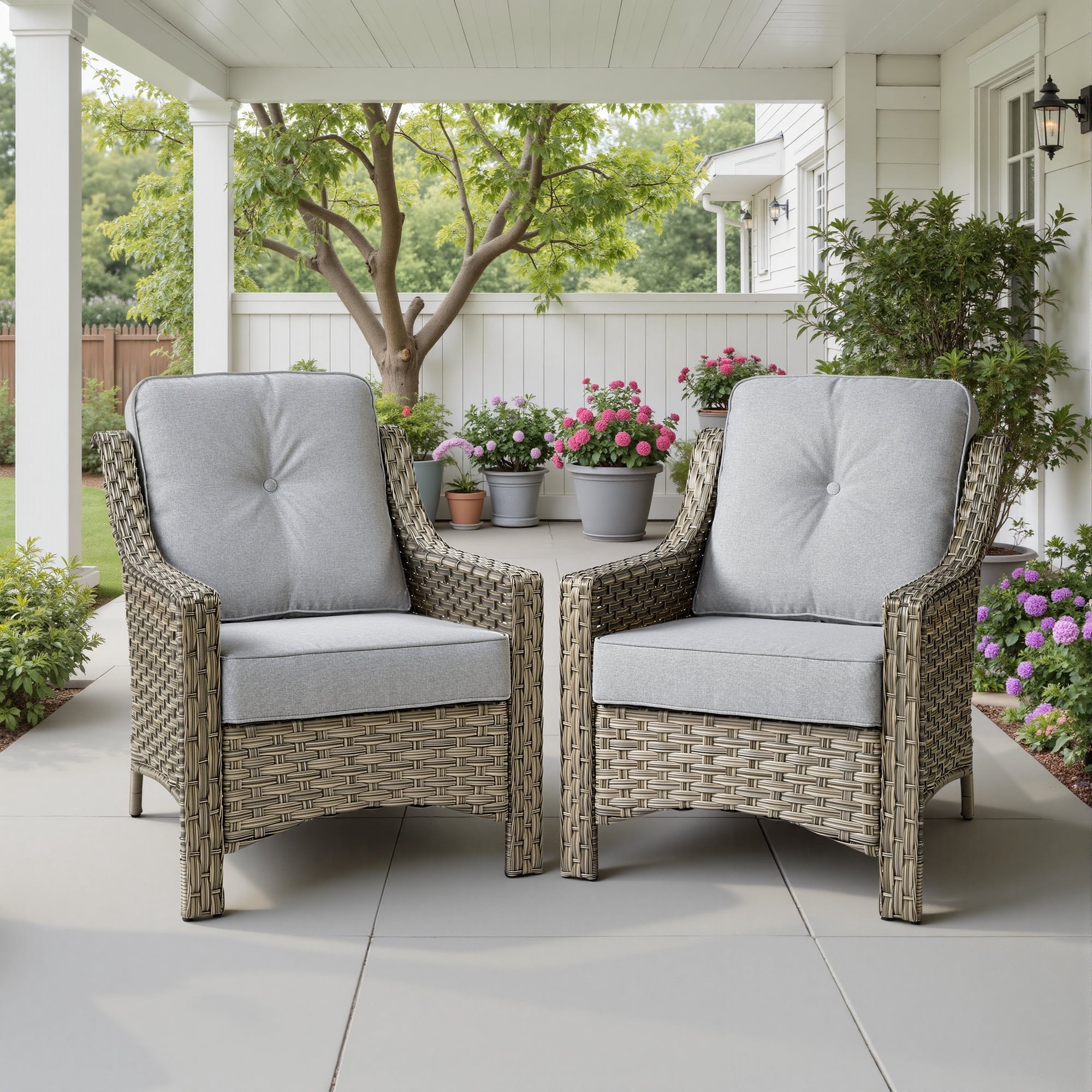 Ovios Patio Chairs Set of 2, Outdoor Rattan Wicker Armchairs with Cushions, All-Weather Chairs for Garden or Porch