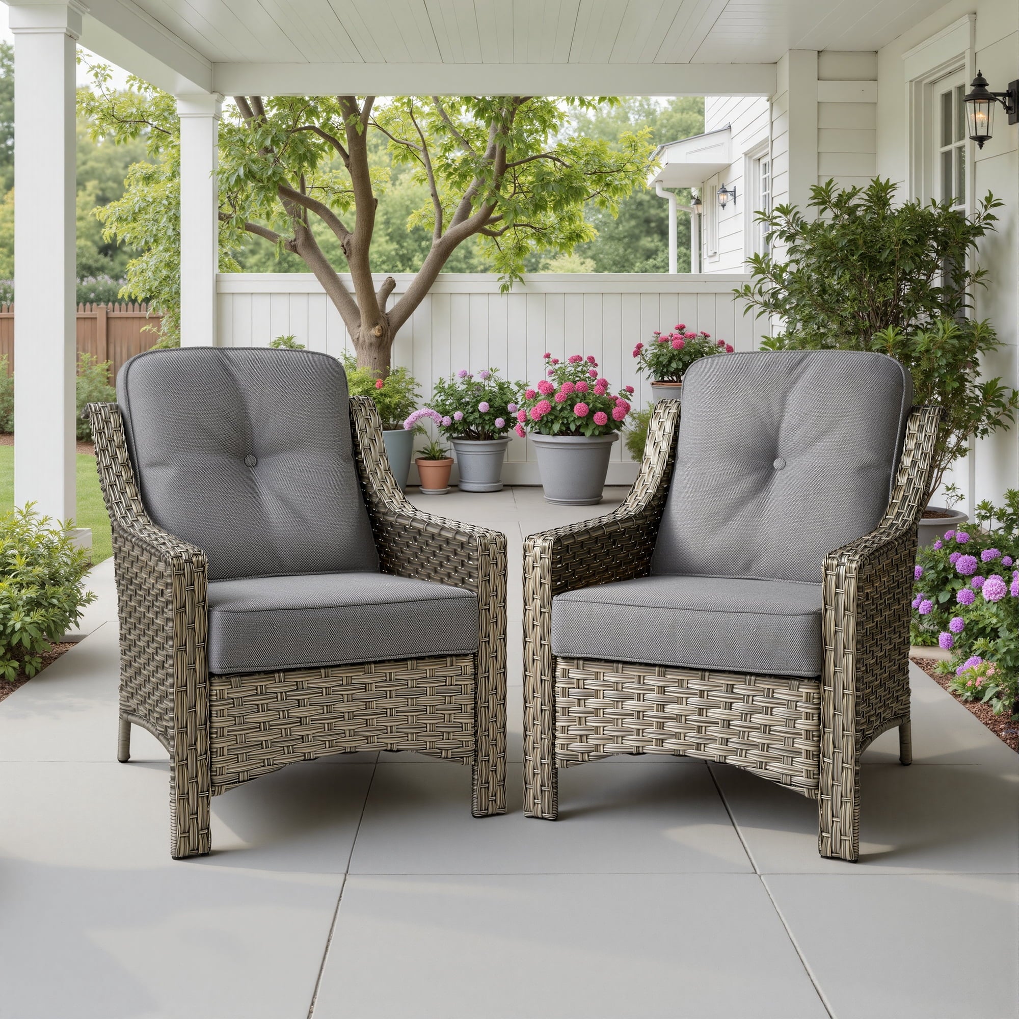 Ovios Patio Chairs Set of 2, Outdoor Rattan Wicker Armchairs with Cushions, All-Weather Chairs for Garden or Porch