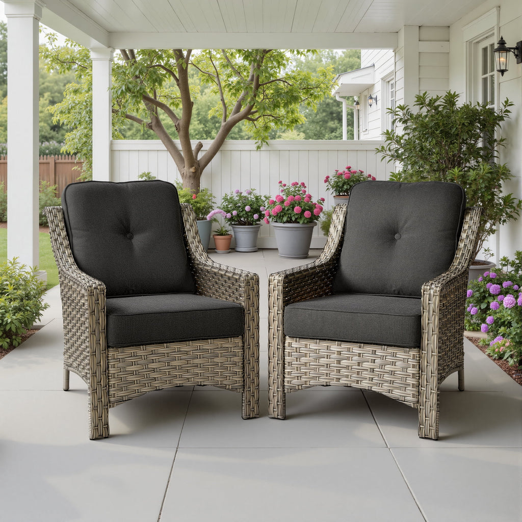 Ovios Patio Chairs Set of 2, Outdoor Rattan Wicker Armchairs with Cushions, All-Weather Chairs for Garden or Porch