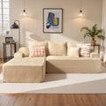 Ovios Corduroy L-Shaped Sectional Sofa with Chaise, No Assembly Required, Modular Comfy Couch, Beige(Left Facing Chaise)