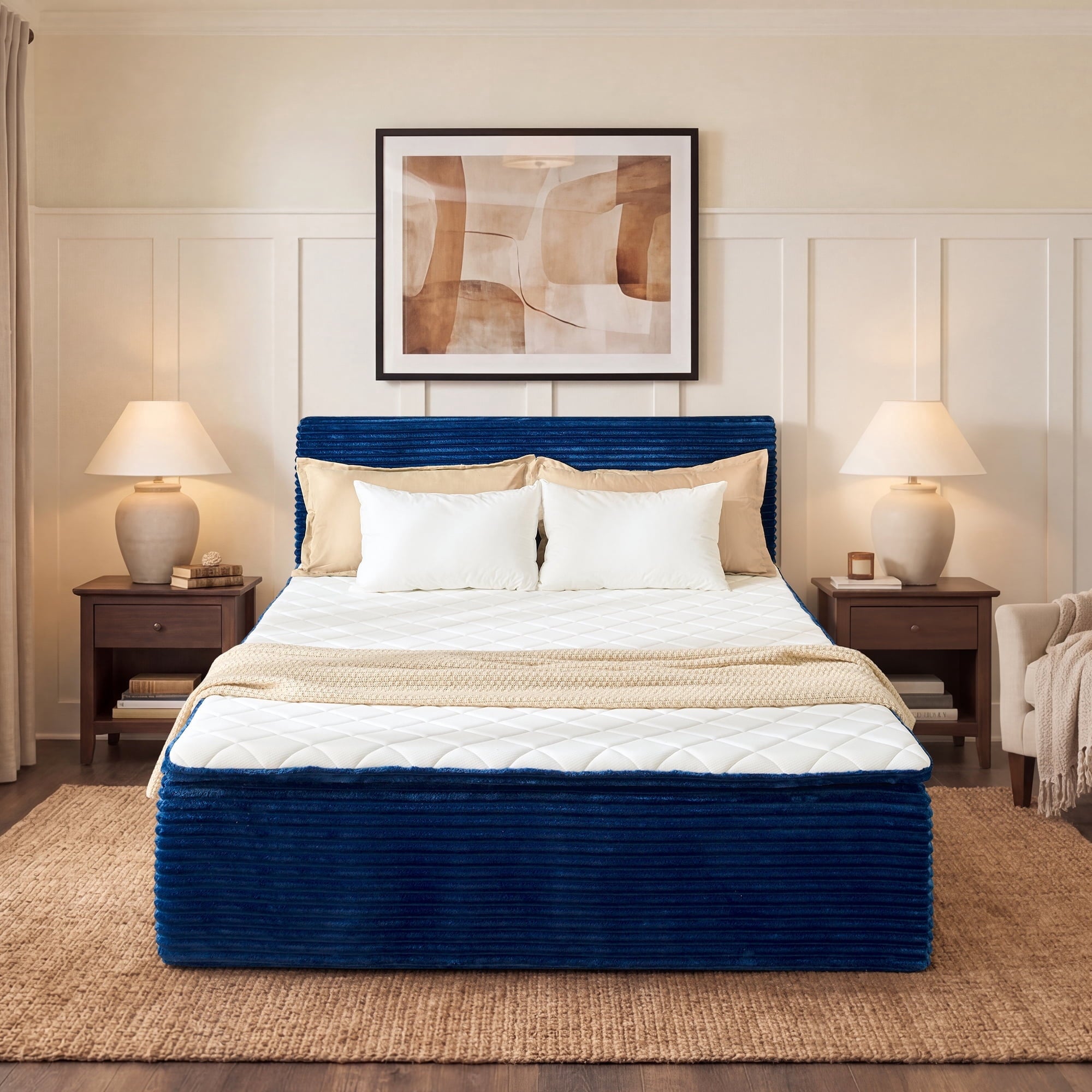 Ovios Full Size All-in-One Floor Bed in a Box, 16.7inch Upholstered Compressed Foam Mattress with Headboard, No Assembly Required