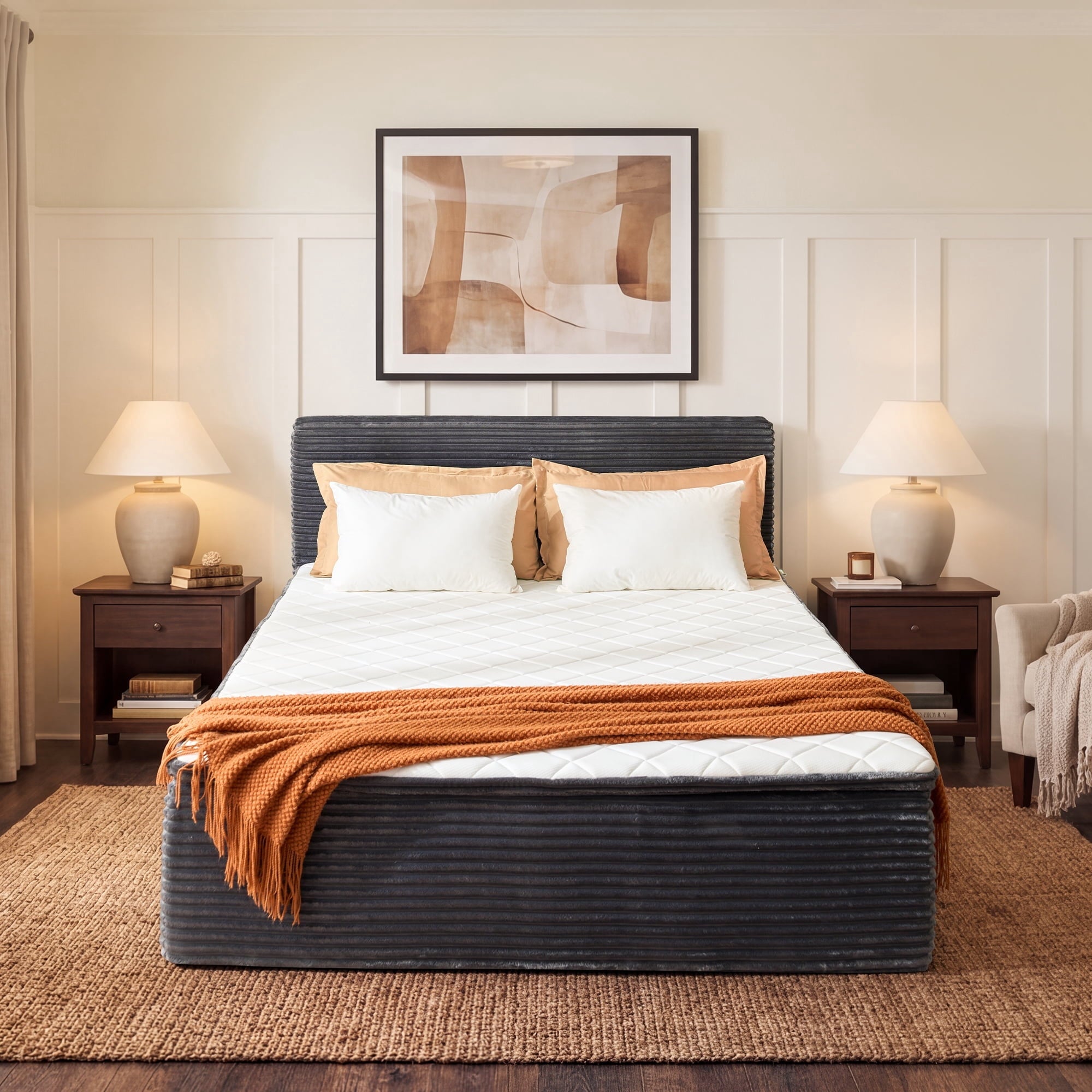 Ovios Full Size All-in-One Floor Bed in a Box, 16.7inch Upholstered Compressed Foam Mattress with Headboard, No Assembly Required