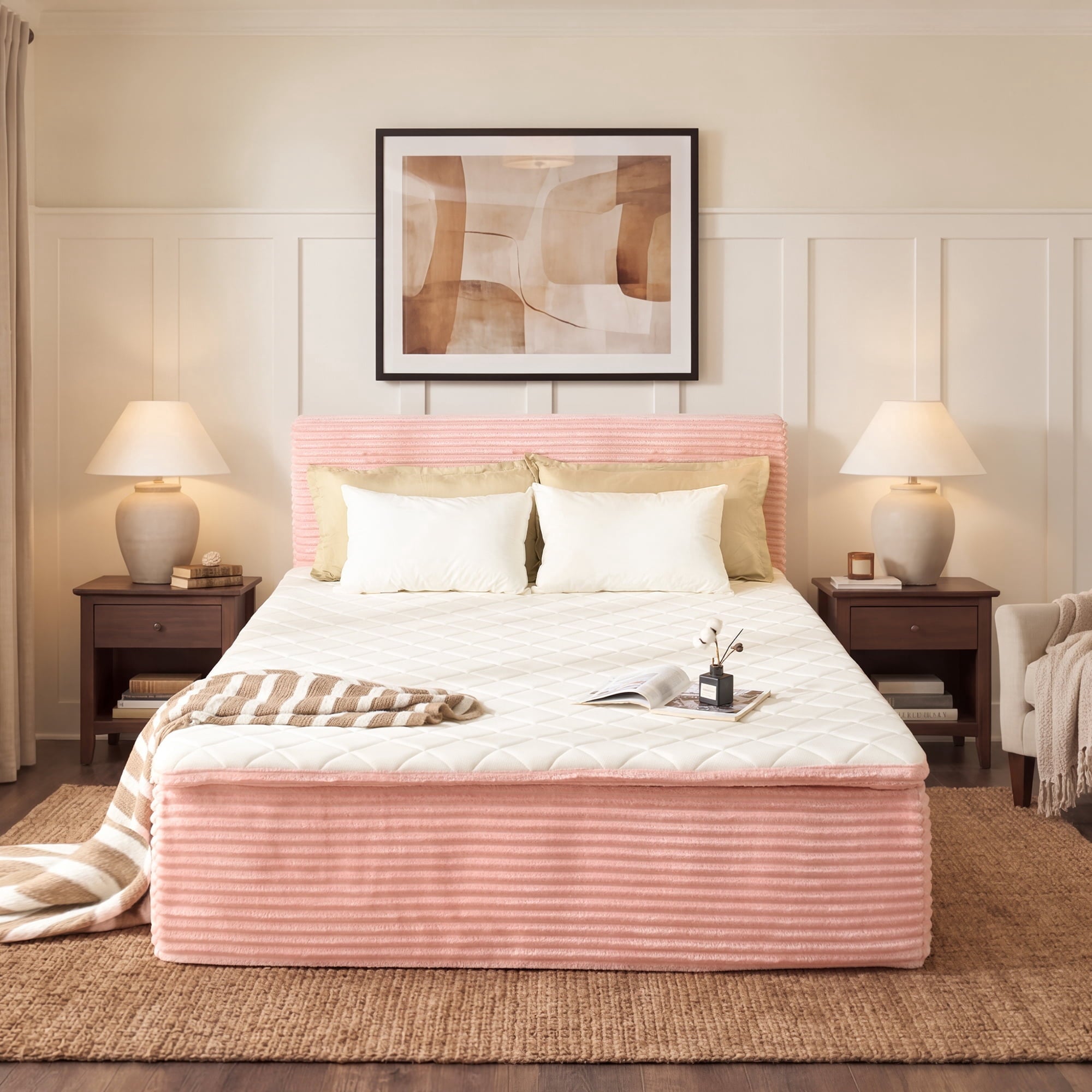 Ovios Full Size All-in-One Floor Bed in a Box, 16.7inch Upholstered Compressed Foam Mattress with Headboard, No Assembly Required