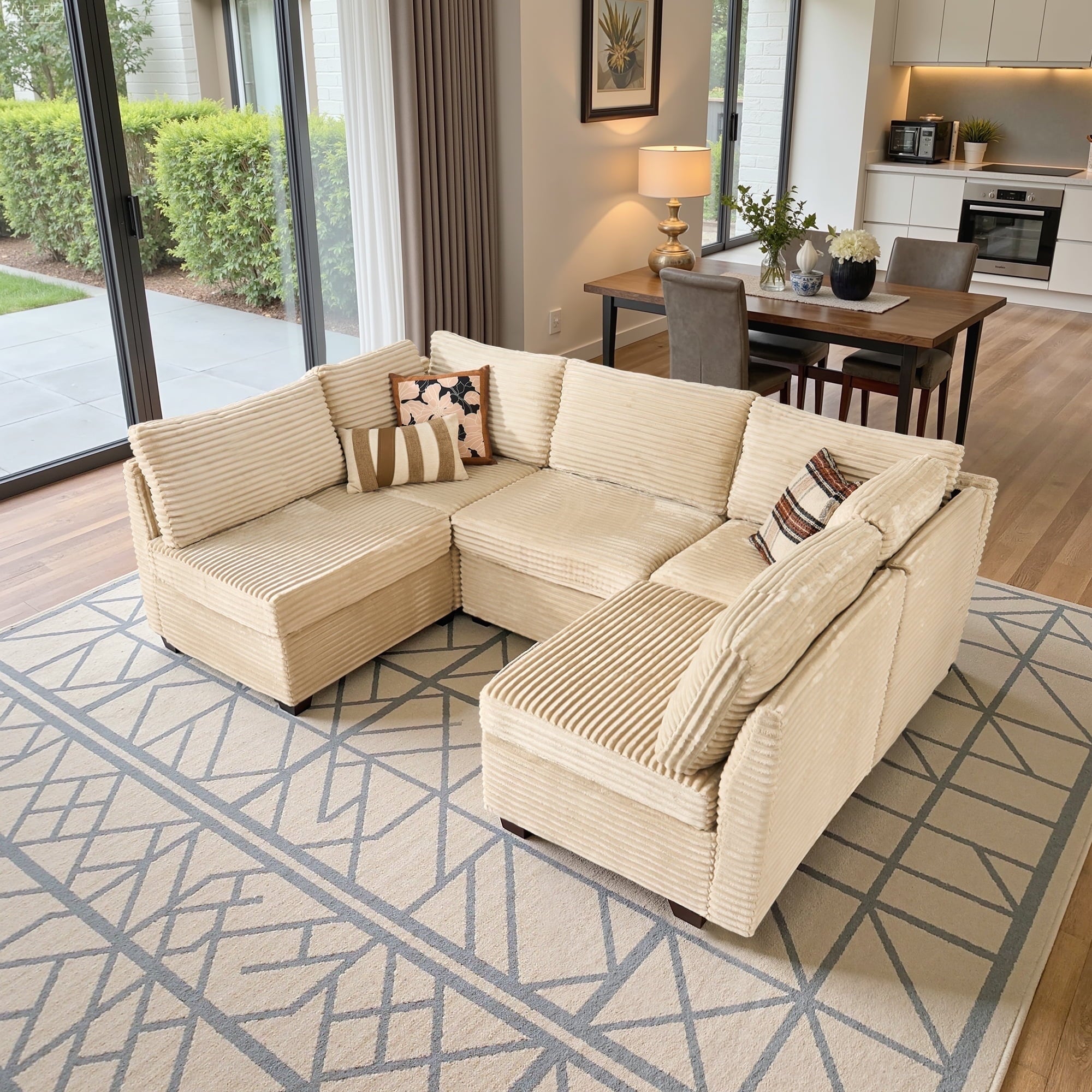 Ovios 32" Corner Seat Module for Modular Sectional Sofa Plush Corduroy Upholstery Cloud Corner Chair with Pillow for Living Room, Bedroom, Beige
