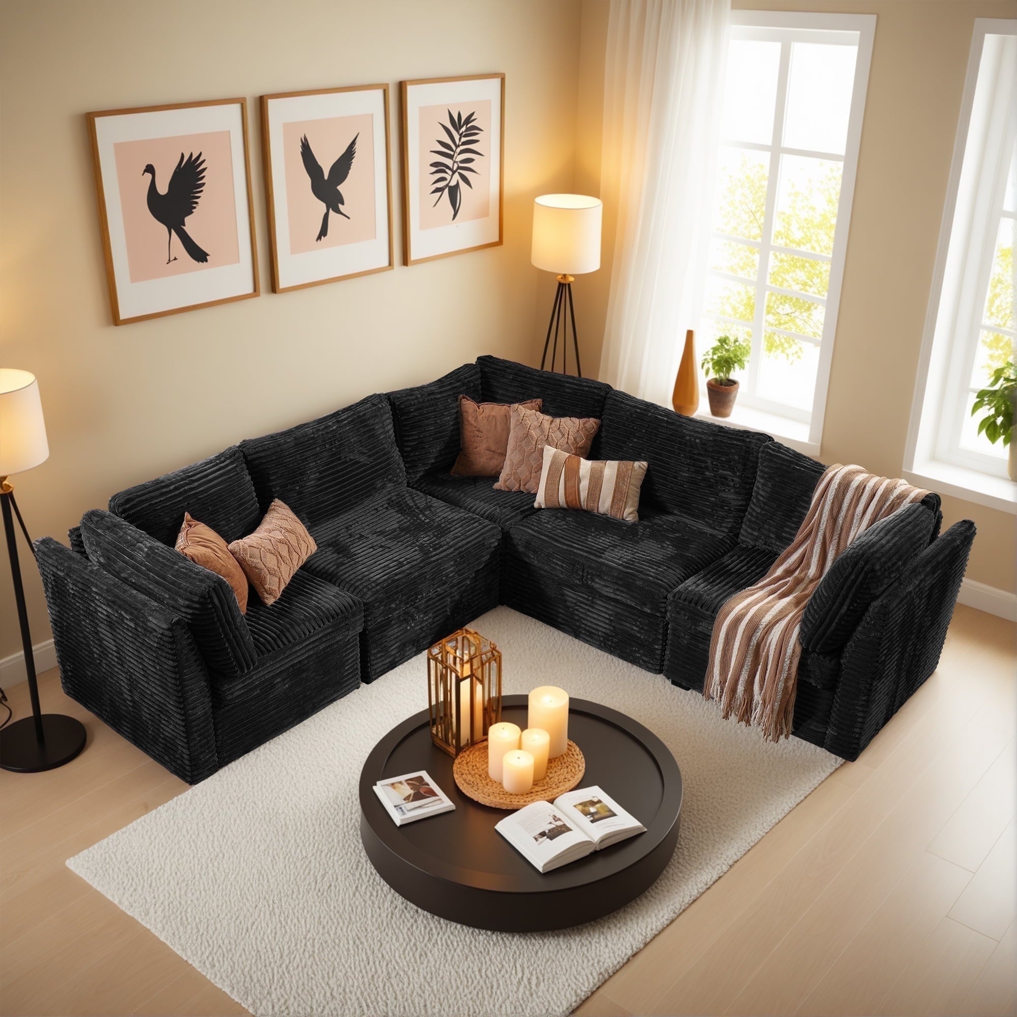 Ovios 32" Corner Seat Module for Modular Sectional Sofa Plush Corduroy Upholstery Cloud Corner Chair with Pillow for Living Room, Bedroom, Beige