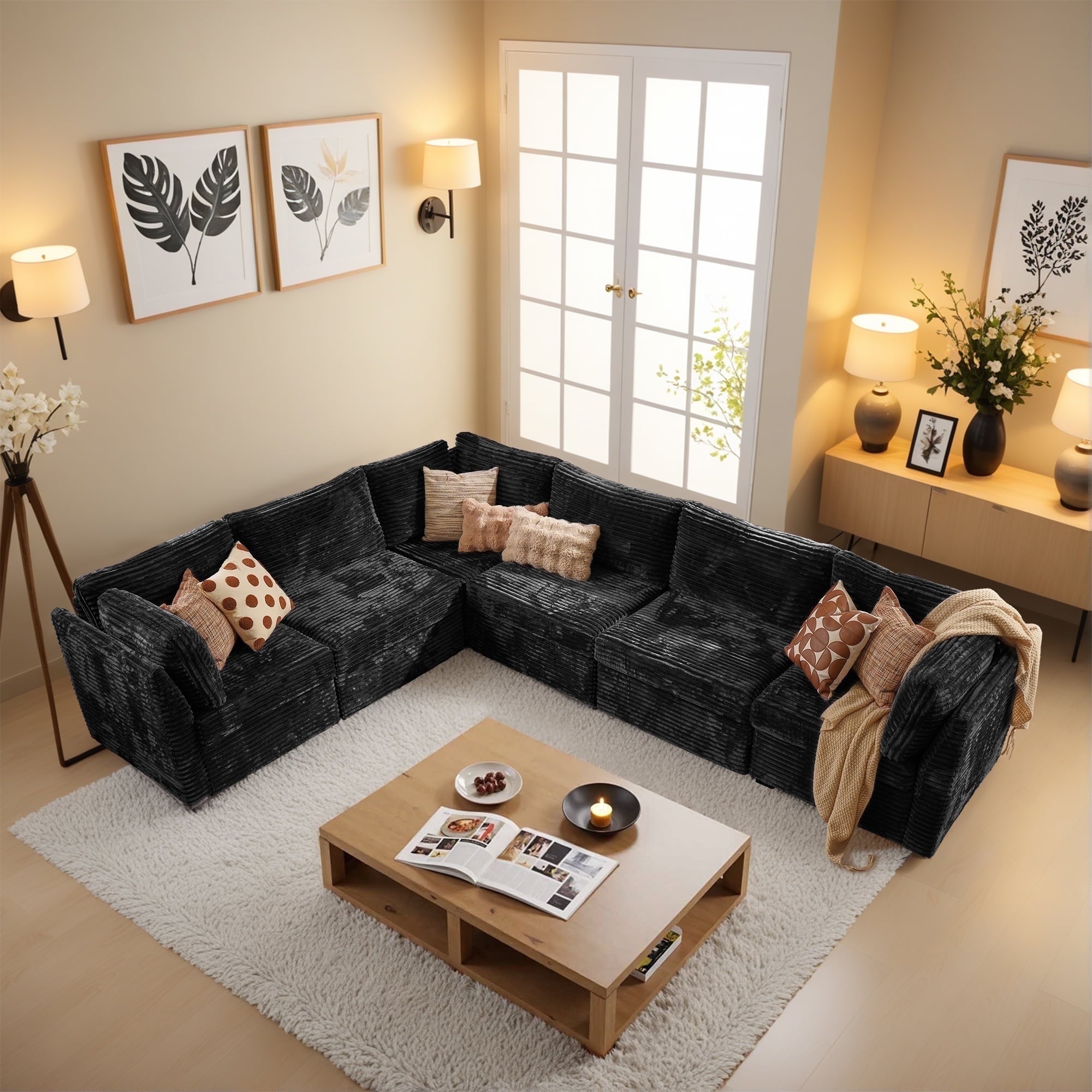 Ovios 32" Corner Seat Module for Modular Sectional Sofa Plush Corduroy Upholstery Cloud Corner Chair with Pillow for Living Room, Bedroom, Beige