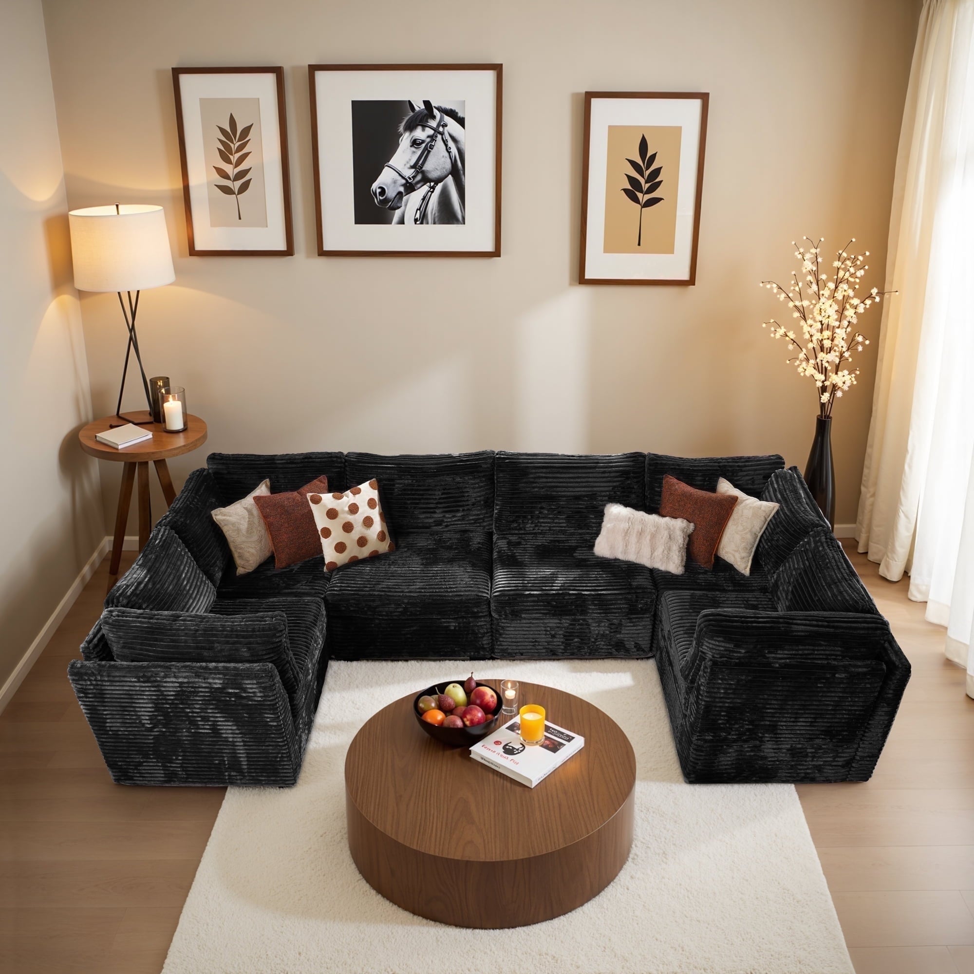 Ovios 32" Corner Seat Module for Modular Sectional Sofa Plush Corduroy Upholstery Cloud Corner Chair with Pillow for Living Room, Bedroom, Beige