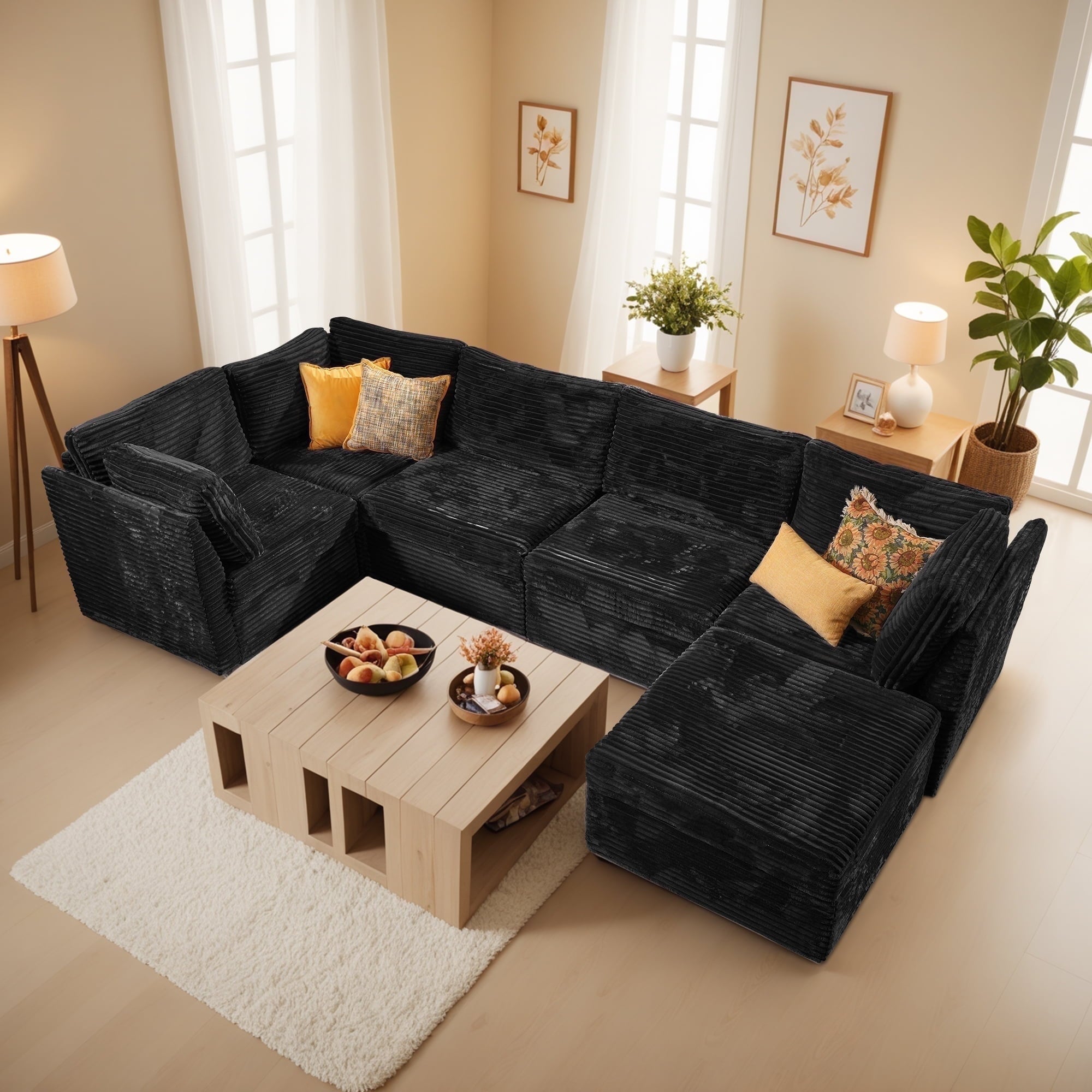 Ovios 32" Corner Seat Module for Modular Sectional Sofa Plush Corduroy Upholstery Cloud Corner Chair with Pillow for Living Room, Bedroom, Beige