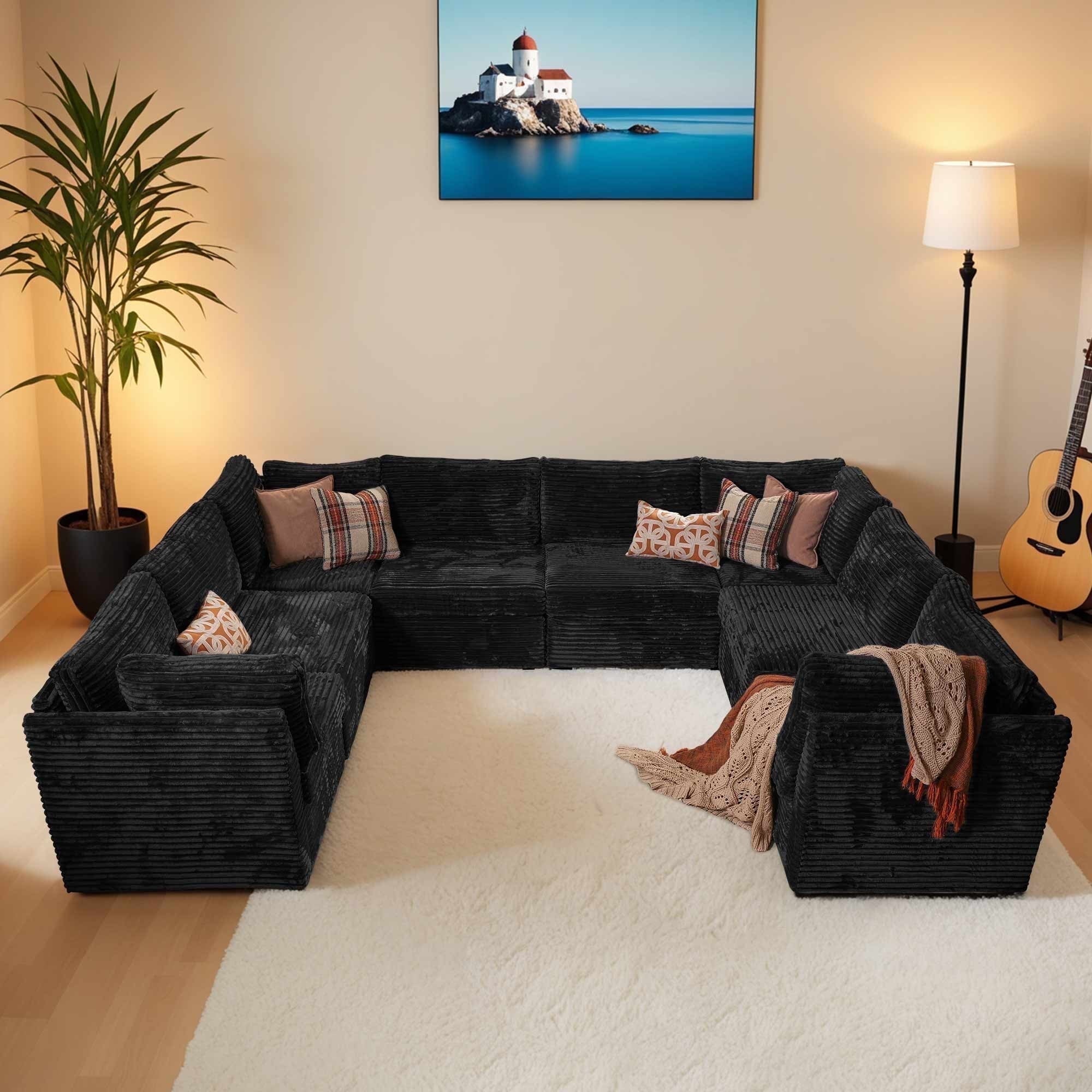 Ovios 32" Corner Seat Module for Modular Sectional Sofa Plush Corduroy Upholstery Cloud Corner Chair with Pillow for Living Room, Bedroom, Beige