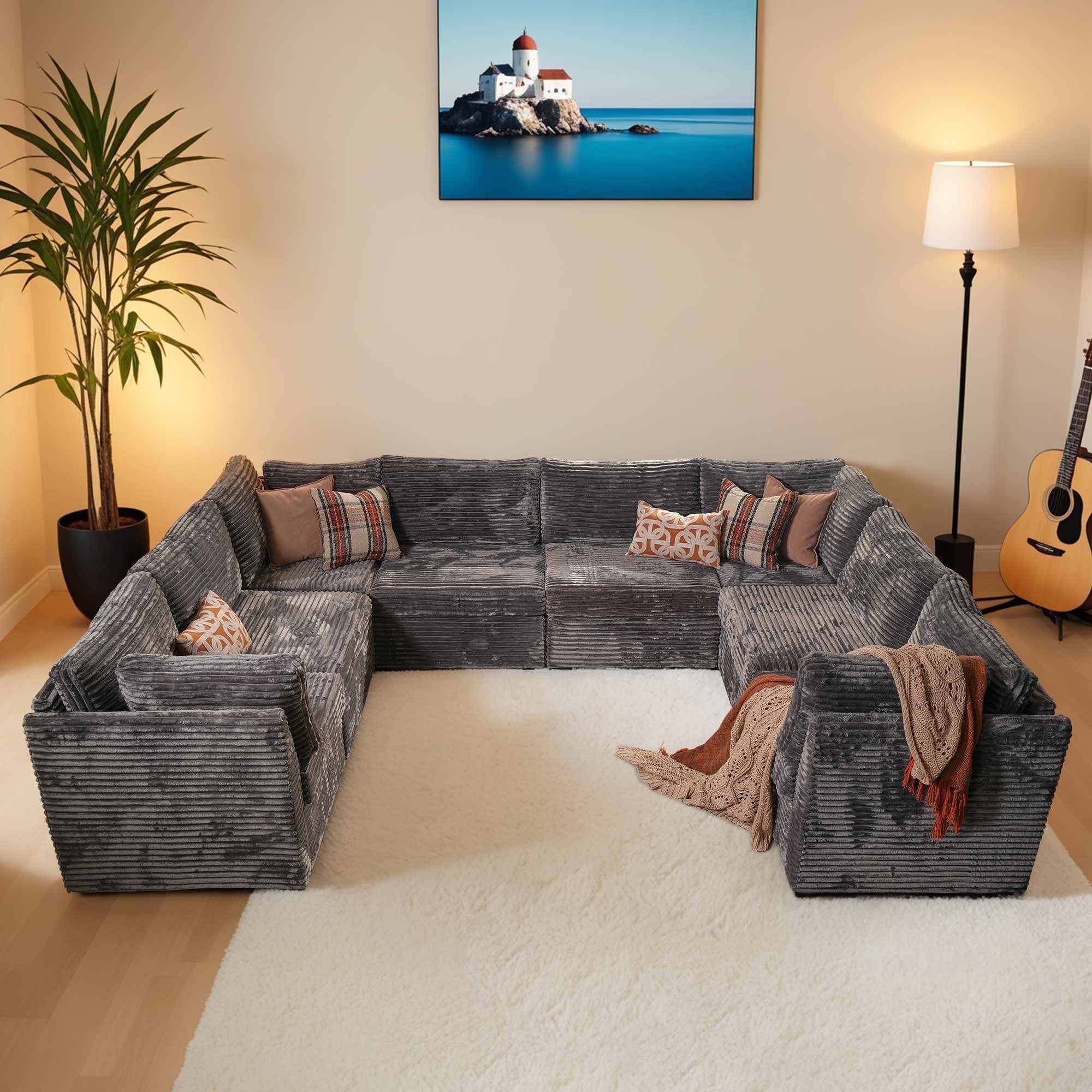 Ovios 32" Corner Seat Module for Modular Sectional Sofa Plush Corduroy Upholstery Cloud Corner Chair with Pillow for Living Room, Bedroom, Beige