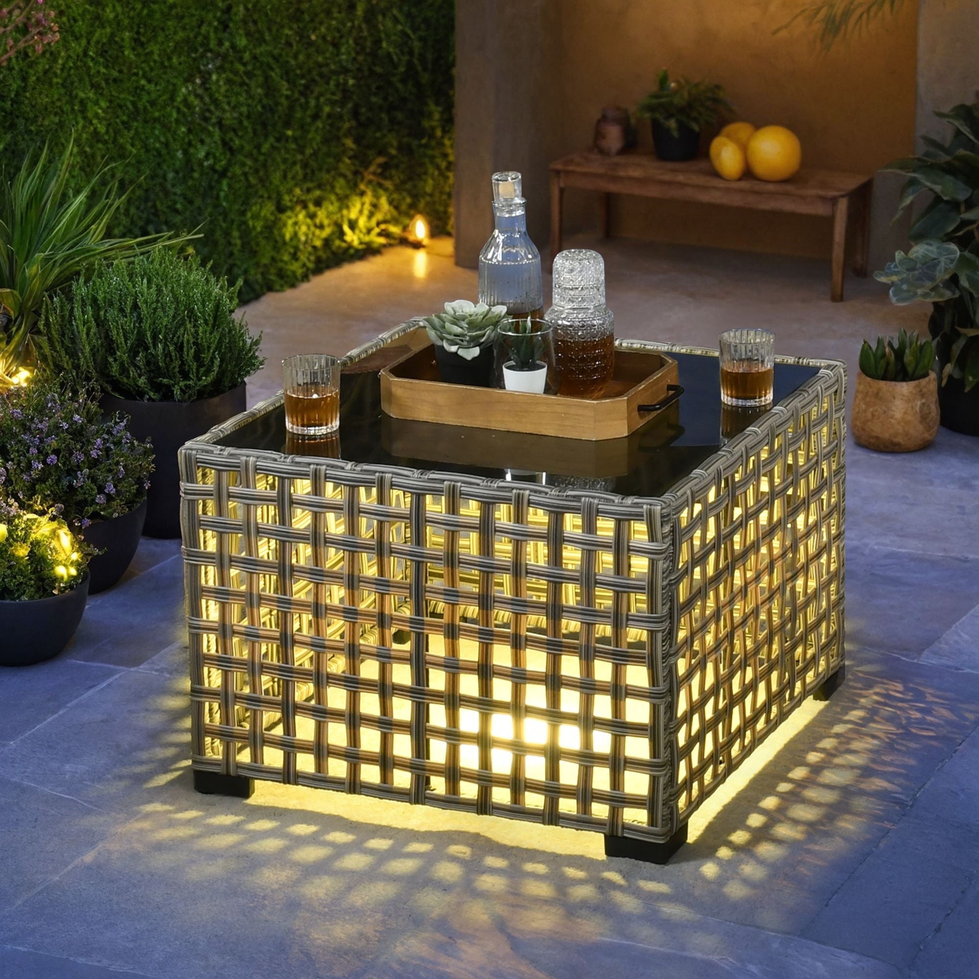 Ovios Solar Light Coffee Table for Outdoor Patio Furniture Set