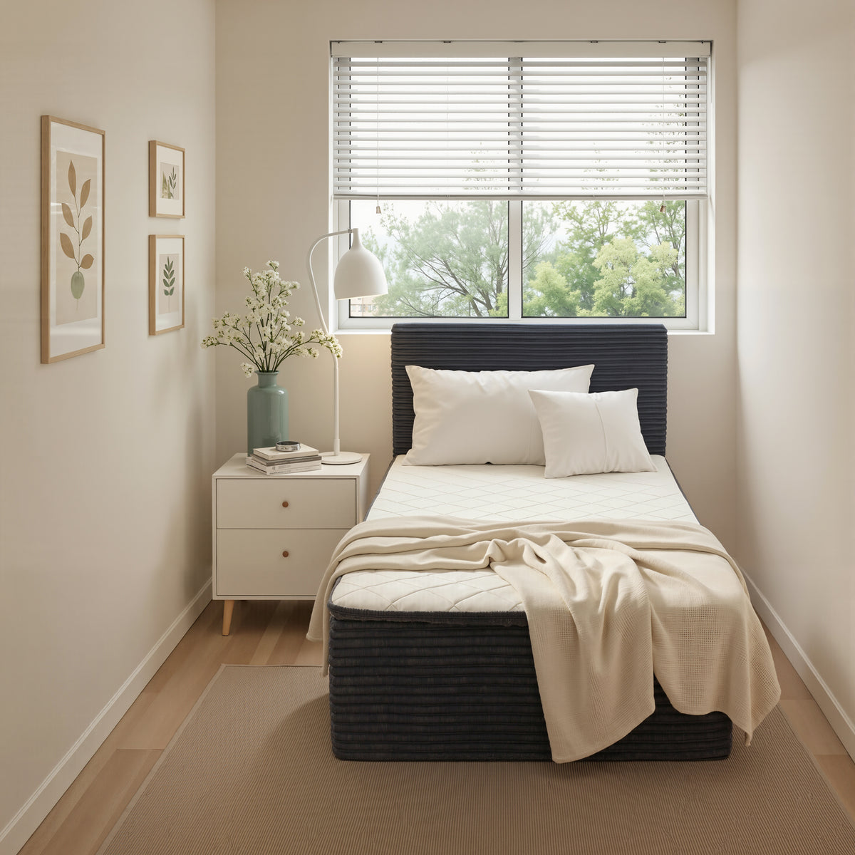 Ovios Boneless Bed 16.7" Medium Firm Plush Corduroy Cloud Upholstered Bed with Mattress, No Assembly