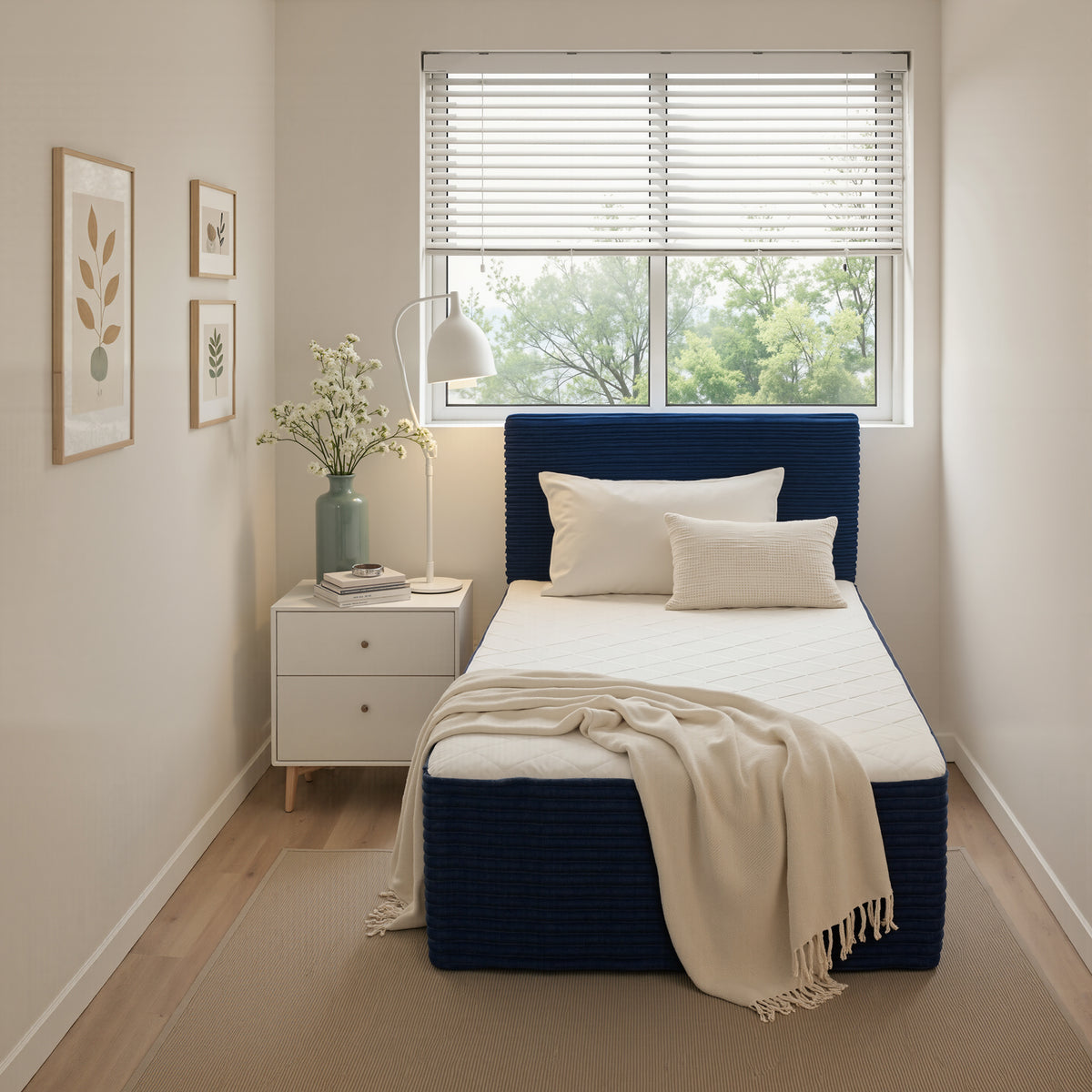 Ovios Boneless Bed 16.7" Medium Firm Plush Corduroy Cloud Upholstered Bed with Mattress, No Assembly