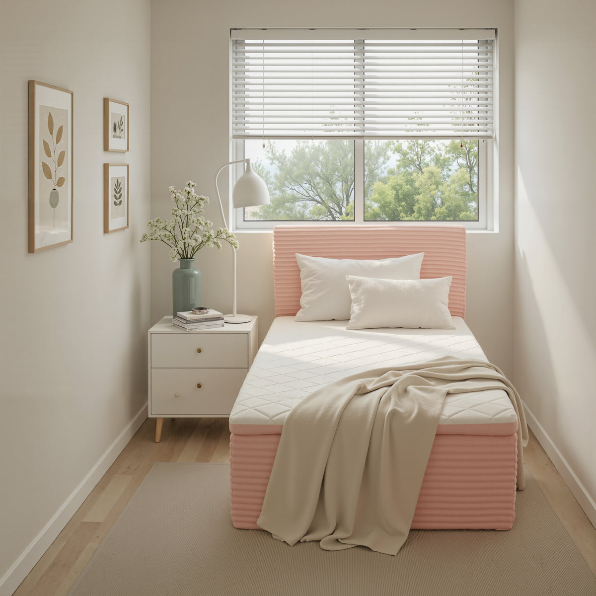 Ovios Boneless Bed 16.7" Medium Firm Plush Corduroy Cloud Upholstered Bed with Mattress, No Assembly