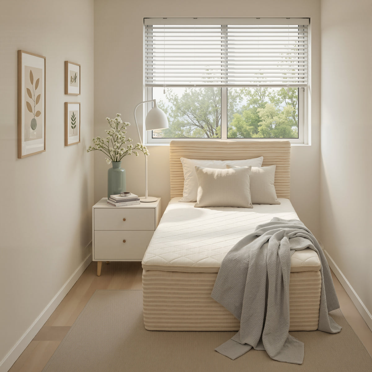 Ovios Boneless Bed 16.7" Medium Firm Plush Corduroy Cloud Upholstered Bed with Mattress, No Assembly