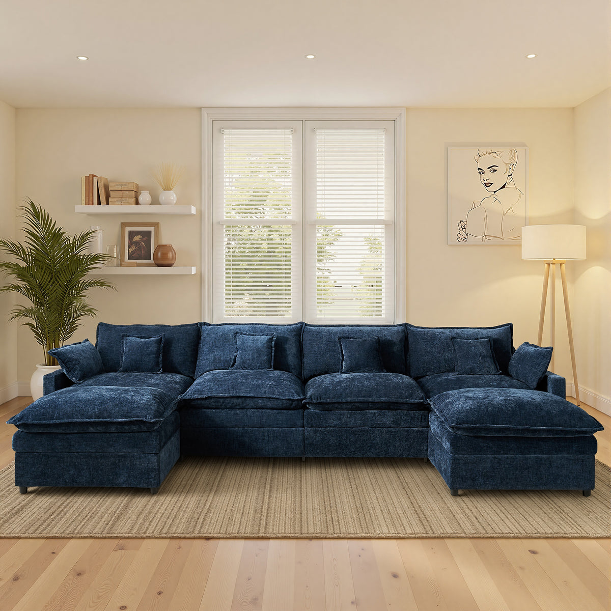 Ovios Modular Sectional Sofa U-Shaped Cloud Couch with 2 Ottomans, Comfy Living Room Furniture