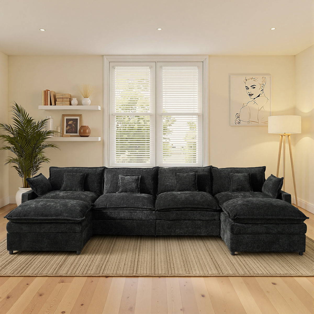 Ovios Modular Sectional Sofa U-Shaped Cloud Couch with 2 Ottomans, Comfy Living Room Furniture