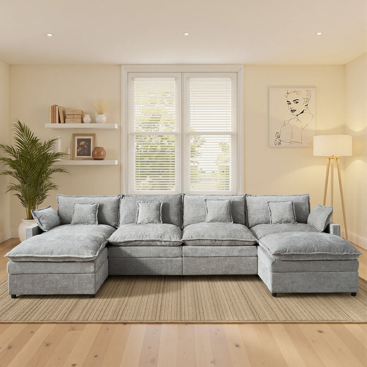 Ovios Modular Sectional Sofa U-Shaped Cloud Couch with 2 Ottomans, Comfy Living Room Furniture