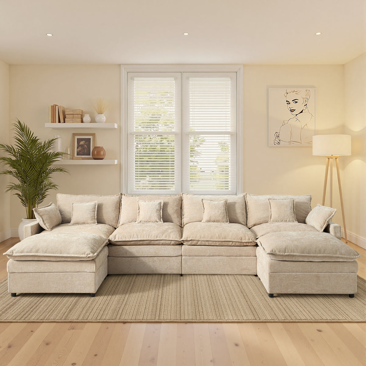Ovios Modular Sectional Sofa U-Shaped Cloud Couch with 2 Ottomans, Comfy Living Room Furniture